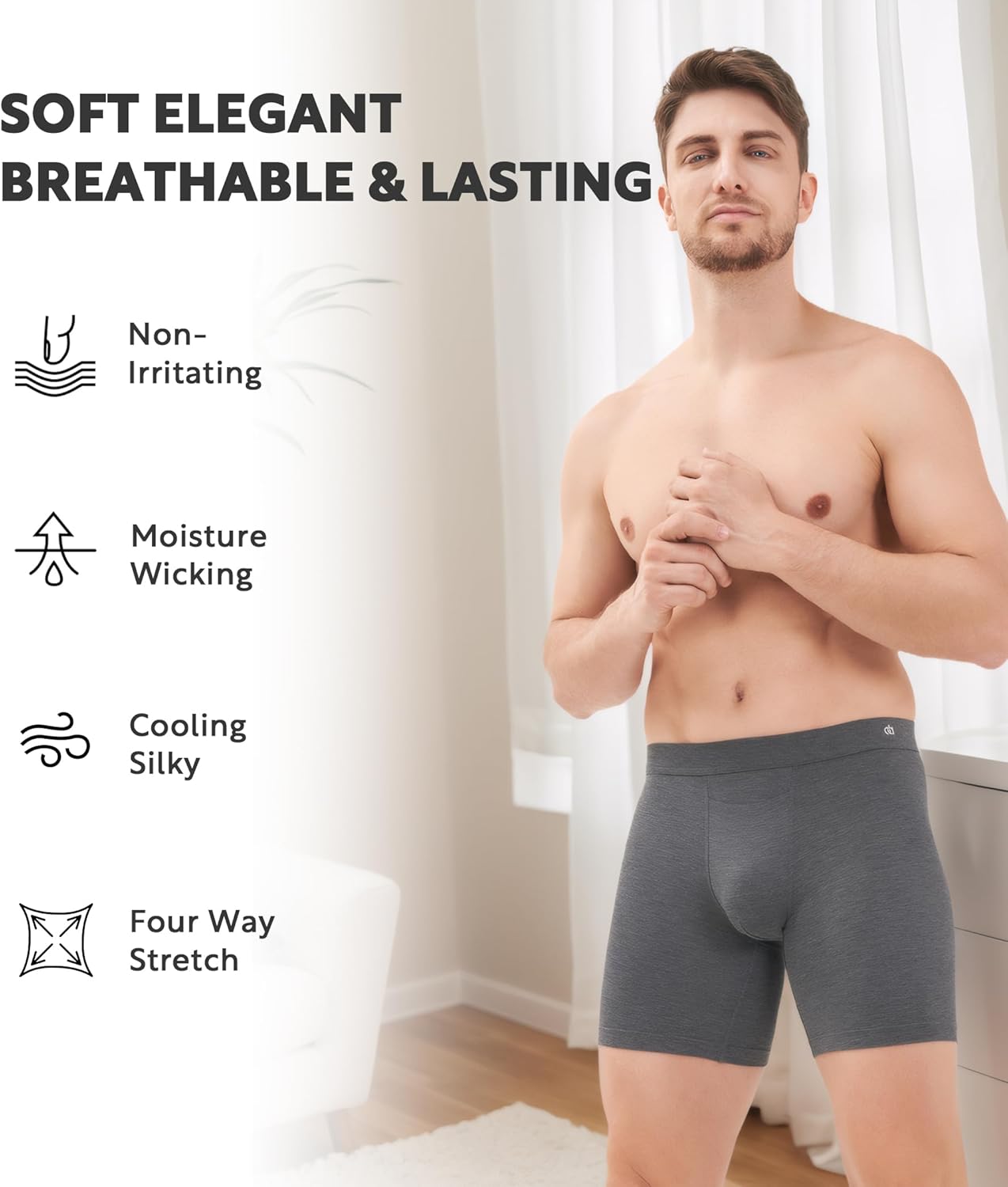 DAVID ARCHY Men's Breathable Underwear Soft Comfortable Moisture-Wicking with Fly Underwear Boxer Briefs for Men 3 Pack