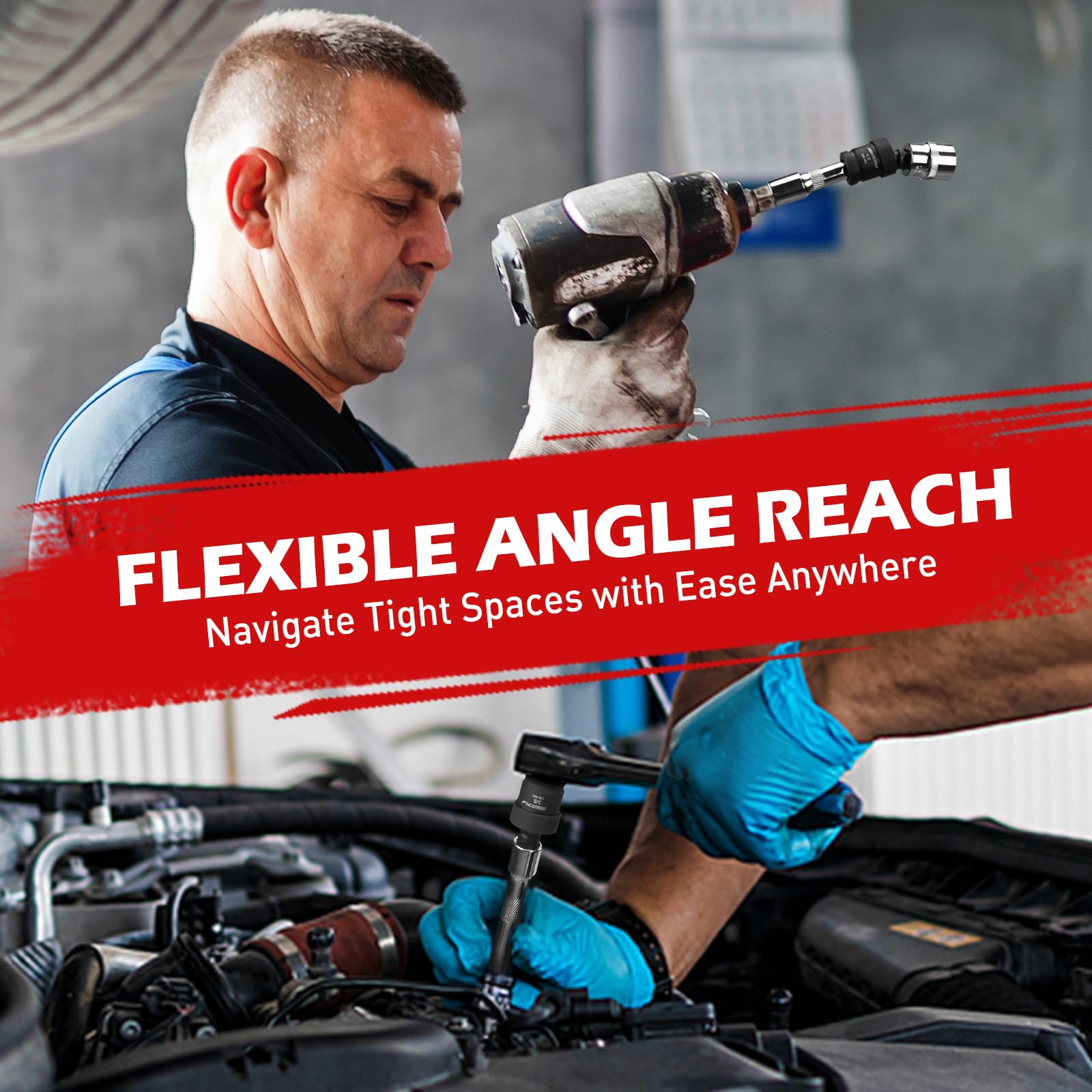 Impact Universal Joint-Socket Swivel Set: 3-Piece 1/2", 3/8", 1/4" Flexible Socket Swivel Set Premium CR-MO Steel U Joint Adapter Wobble