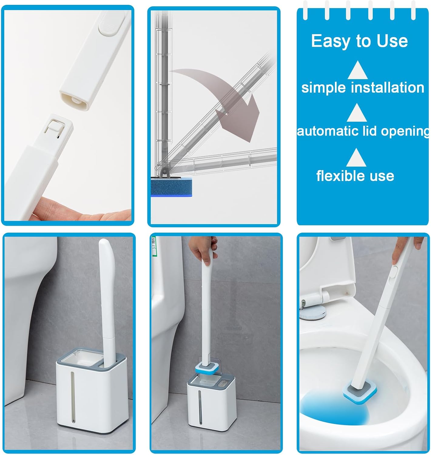 Disposable Toilet Bowl Brush and Holder with 18 pcs Refills Sponges Pad Replacement Cleaner Brush Heads Standing Toilet Brush Storage Caddy for Bathroom Deep Cleaning