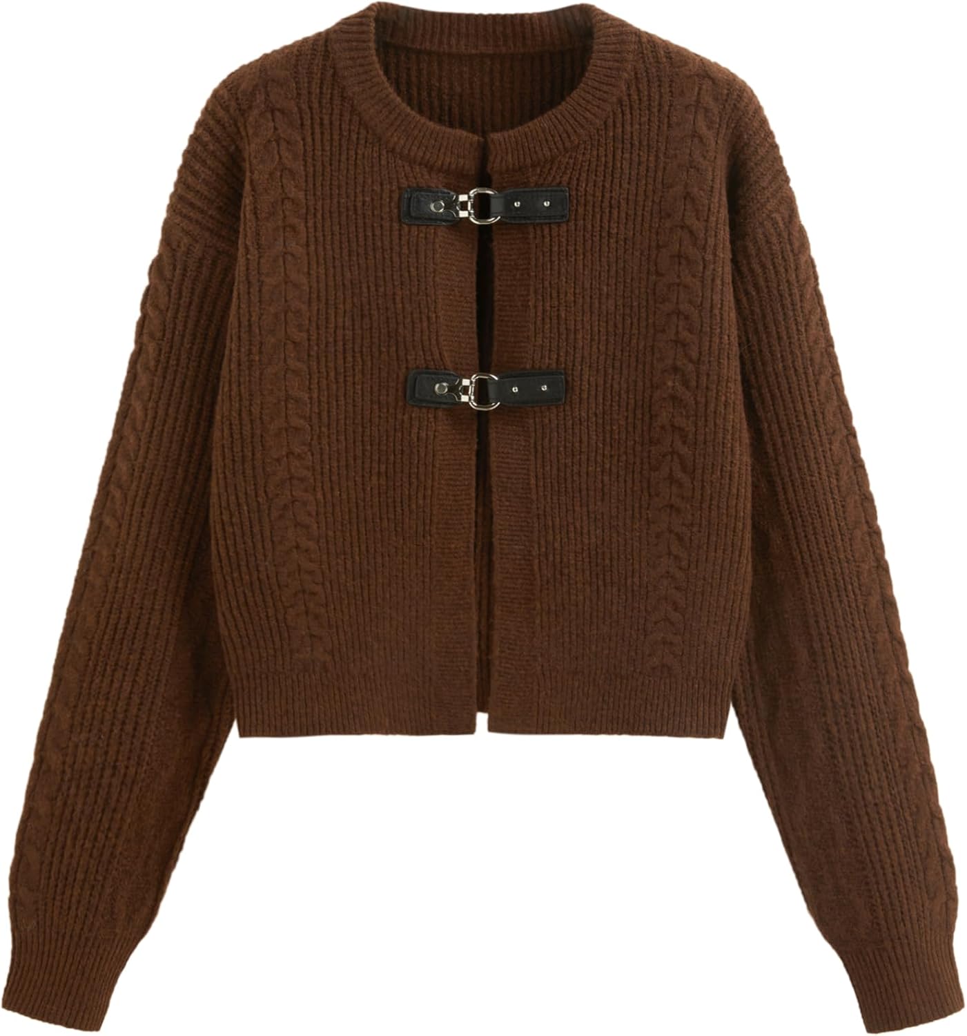 CIDER Cardigan Sweater for Women Round Neck Buckle Sweater Knitted Crop Top Long Sleeve Open Front Outerwear