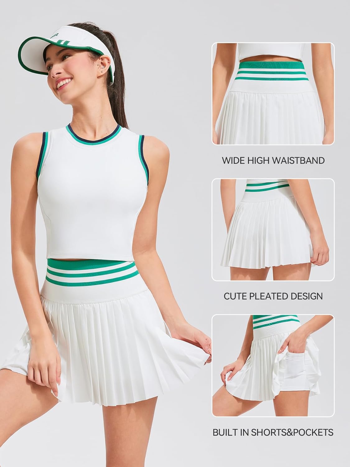 Two Piece Tennis Skirt Set for Women High Waisted Pleated Athletic Golf Skirt Sets Women 2 Piece Outfits with Pockets