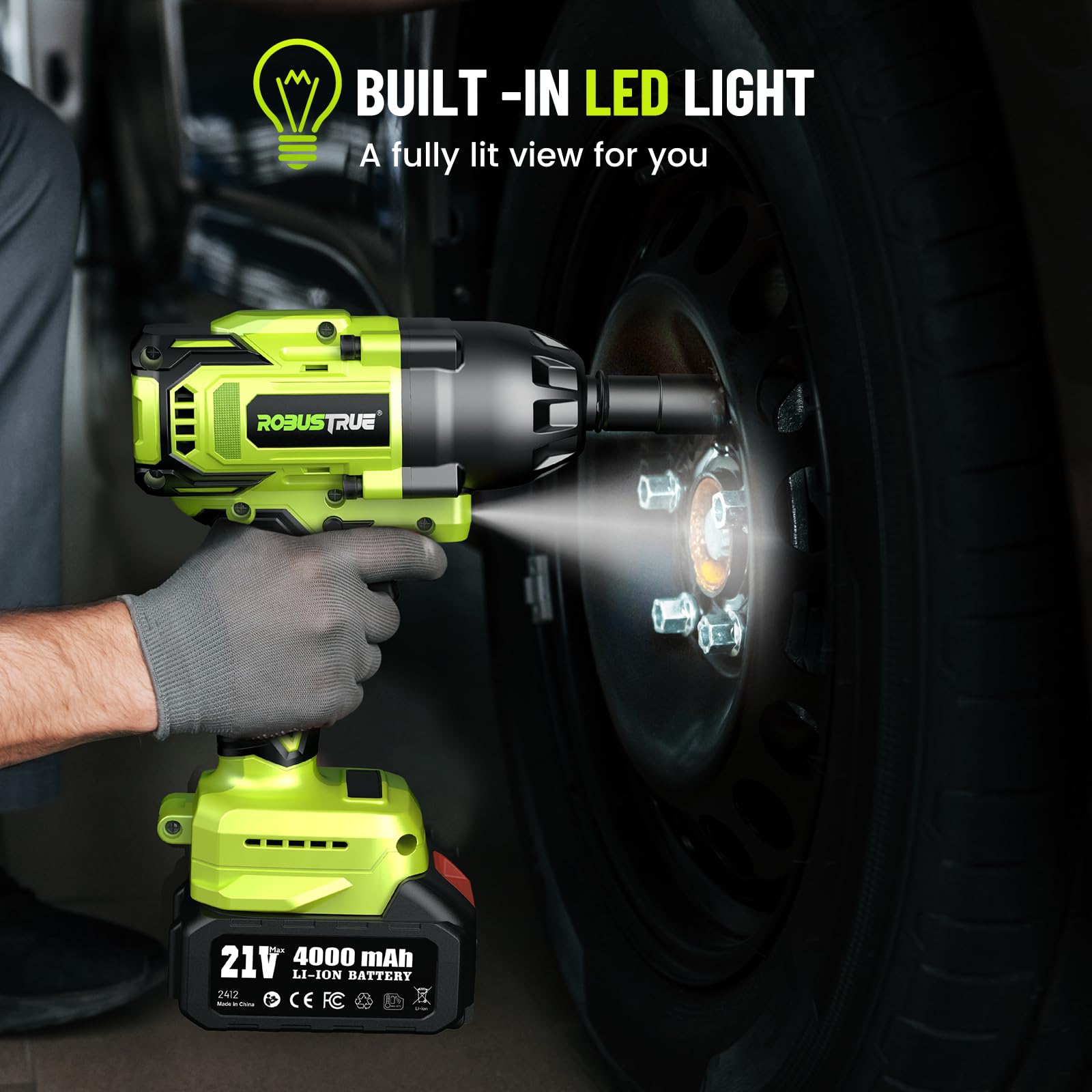 Cordless Impact Wrench, 406Ft-lbs (550N.m) Brushless 1/2 inch, 2800RPM High Torque Impact Gun, 2x 4.0Ah Battery, Charger, 4 Sockets, Electric Impact Wrench for Car Home