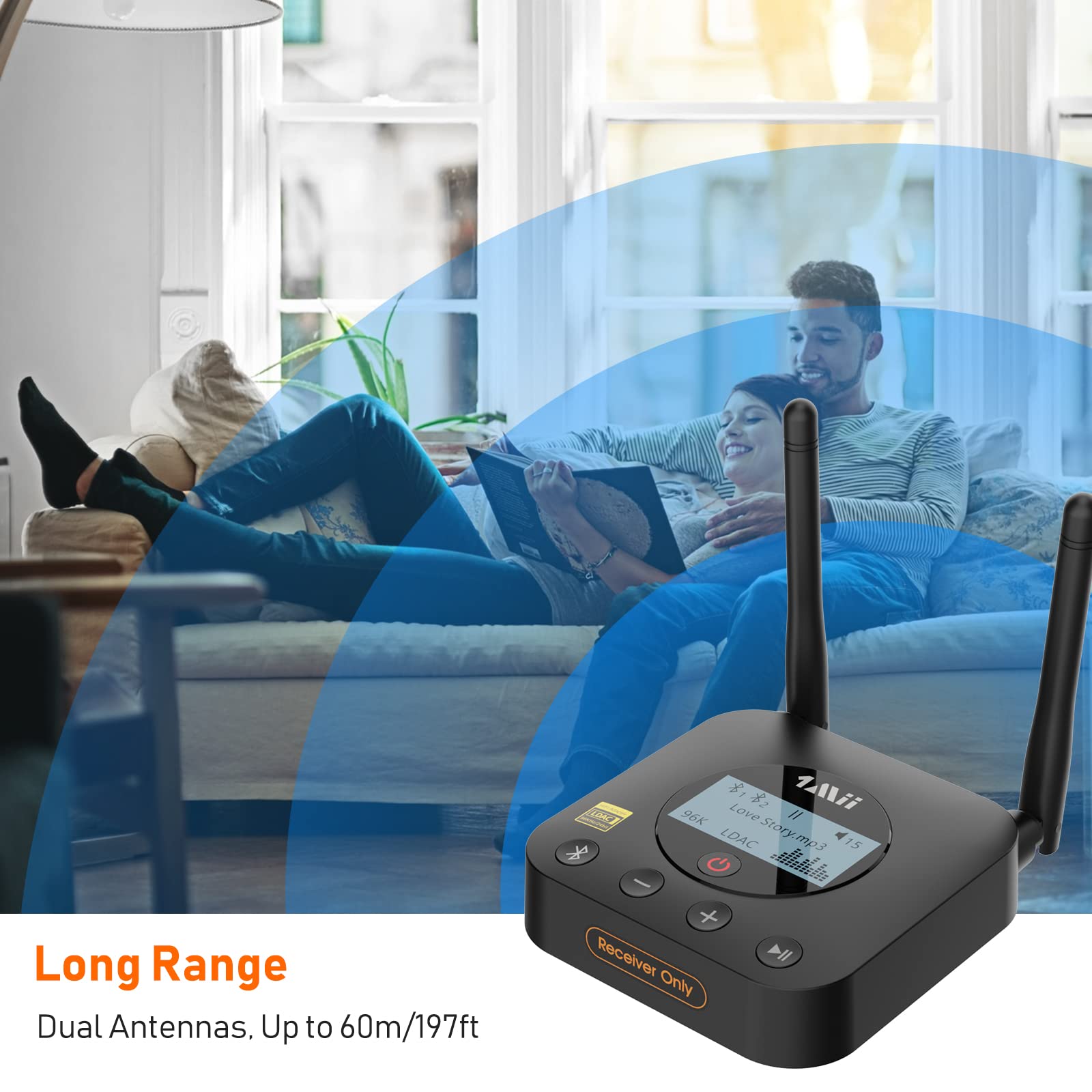 [Upgraded] 1Mii B06Pro Long Range Bluetooth Receiver, HiFi Wireless Audio Adapter, Bluetooth 5.1 Receiver with 3D Surround aptX HD Low Latency Optical RCA AUX 3.5mm Coaxial for Home Stereo System