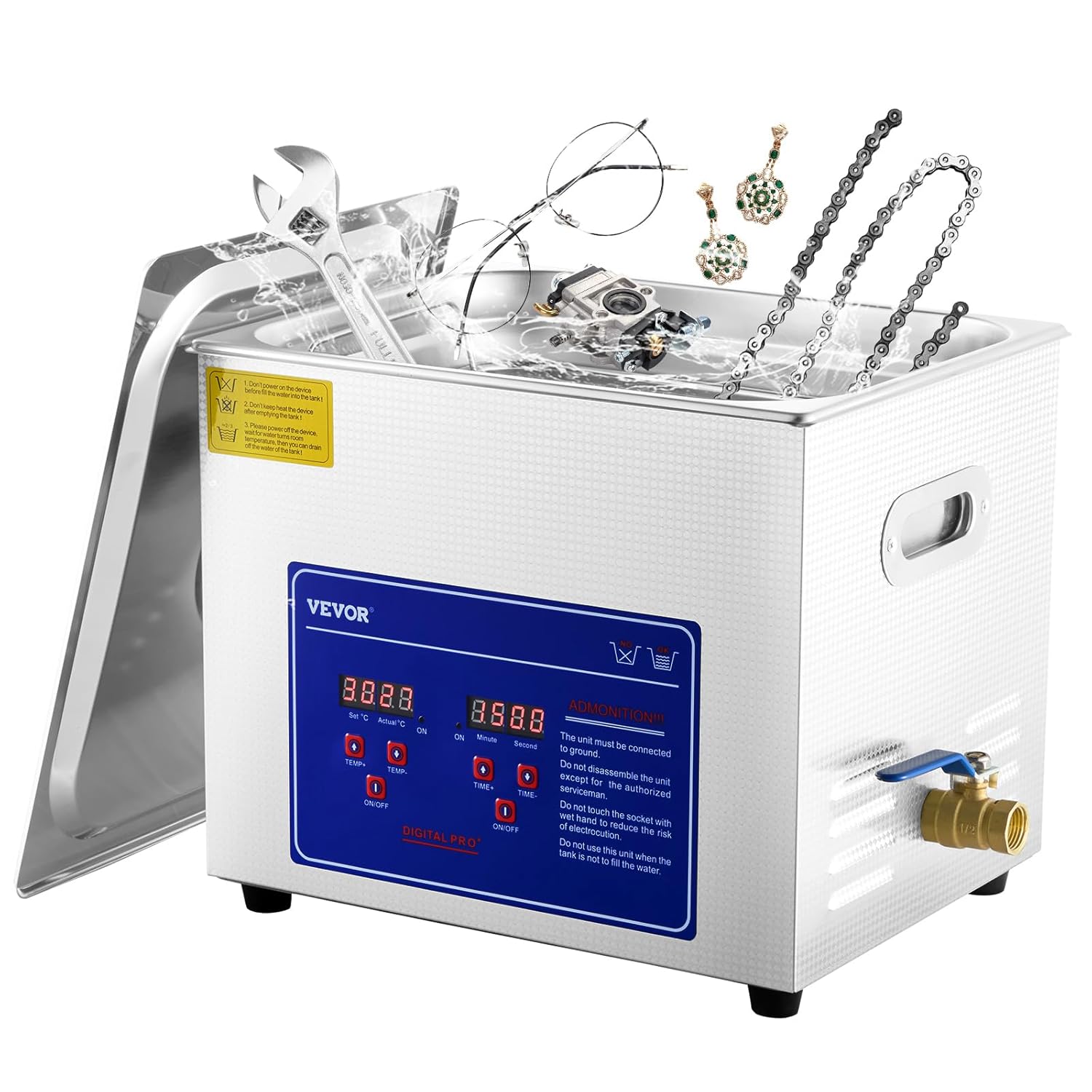 VEVOR Commercial Ultrasonic Cleaner 6L Professional Ultrasonic Cleaner 40kHz with Digital Timer&Heater 110V Excellent Cleaning Machine for Watch Instruments Industrial Parts Excellent Cleaner Solution
