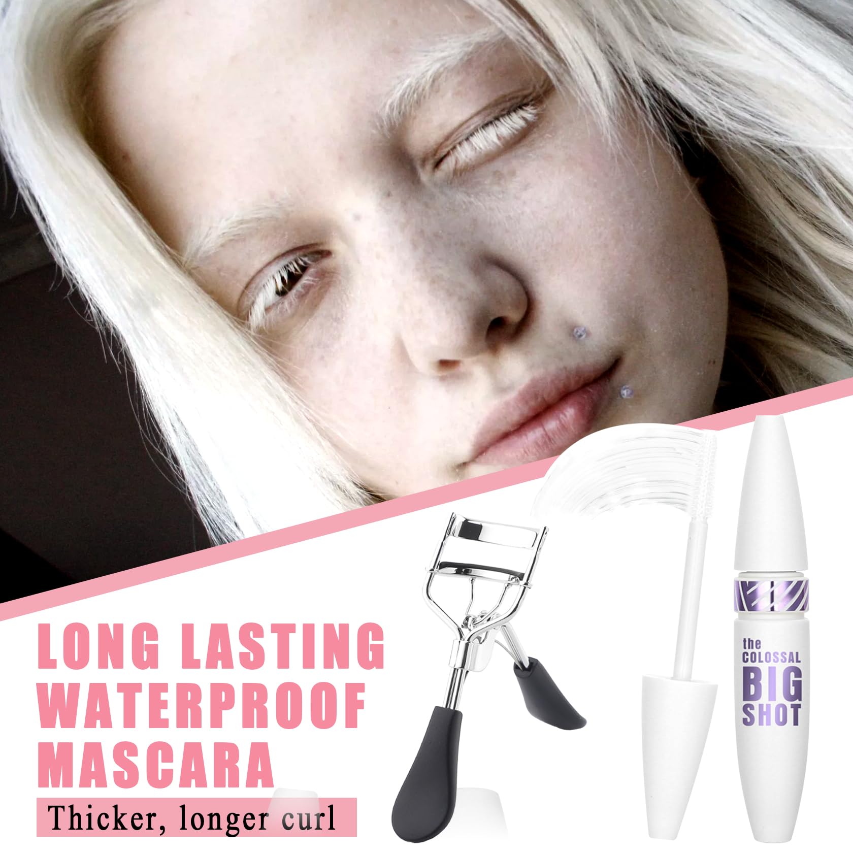 Black Telescopic Mascara Set,3PCS Black Mascara Volume and Length for Eye Makeup,Waterproofing No Clumping Tubing Mascara,No Smudging Curly Black Mascara with Eyelash Curler