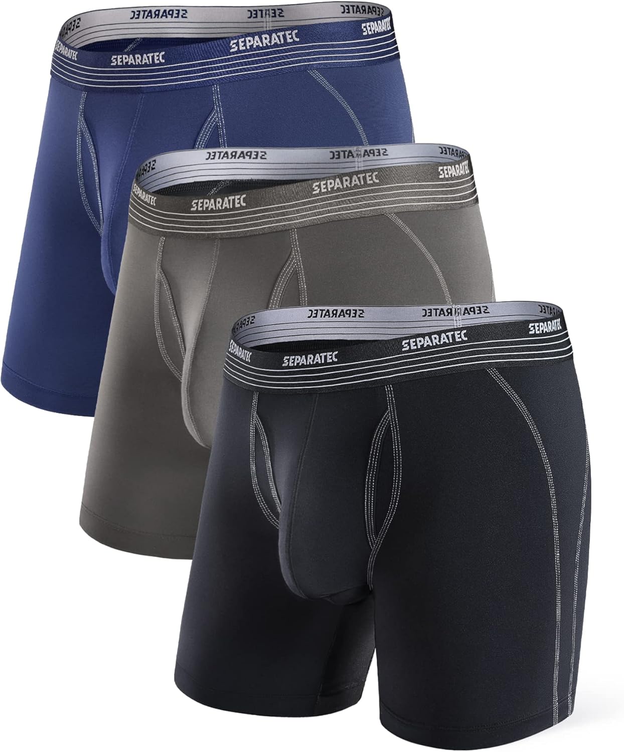 Separatec Mens Underwear with Pouch for balls Anti Chafing Underwear Men Athletic Sport Performance Long Boxer Briefs 3 Pack