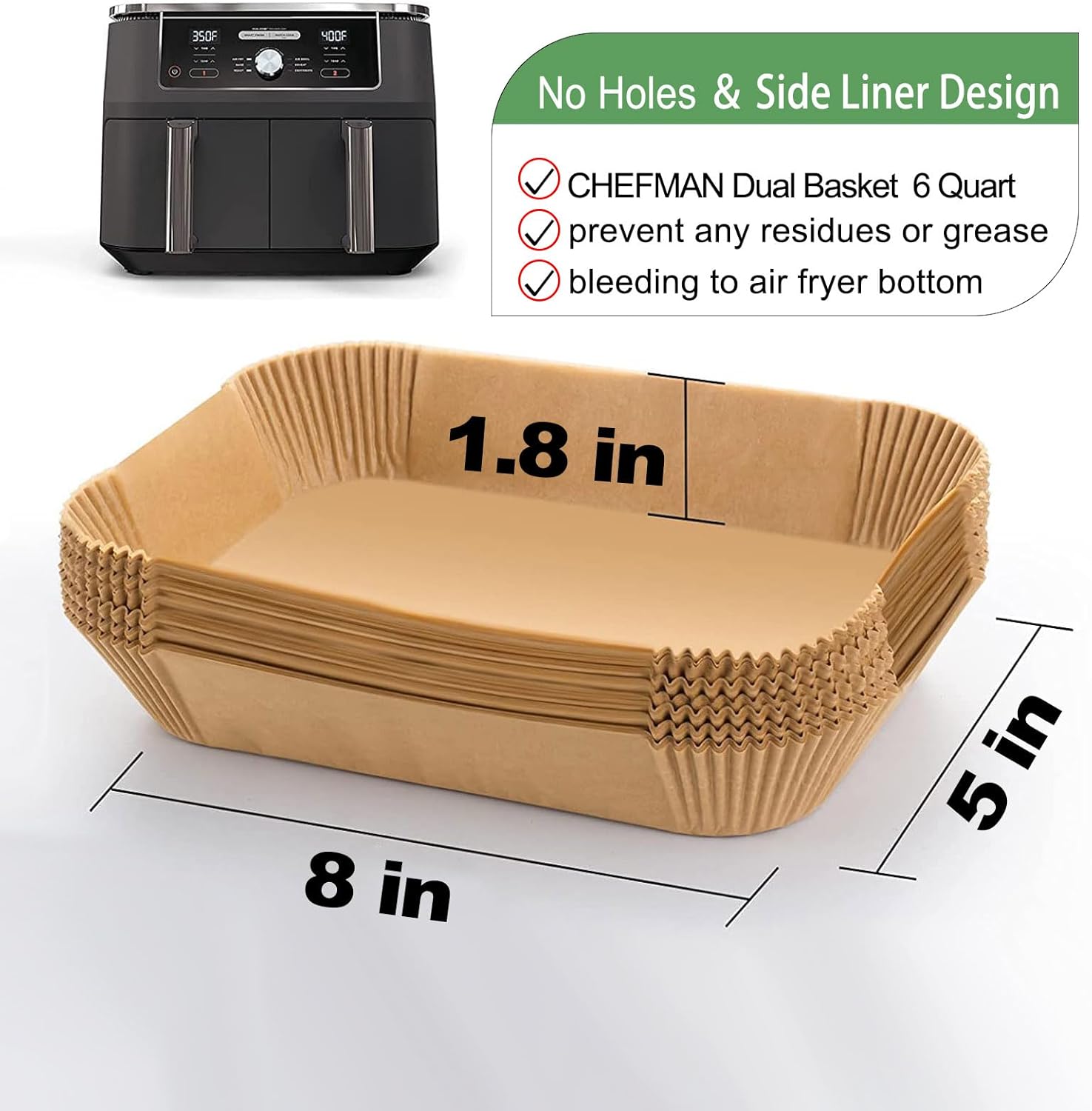 Rectangle Air Fryer Liners for 6 Quart Dual Basket, Ninja double Dual Liners Disposable, 200Pcs Rectangular Parchment Paper Liner for COSORI 9Qt Double Air Fryer with 2 Baskets