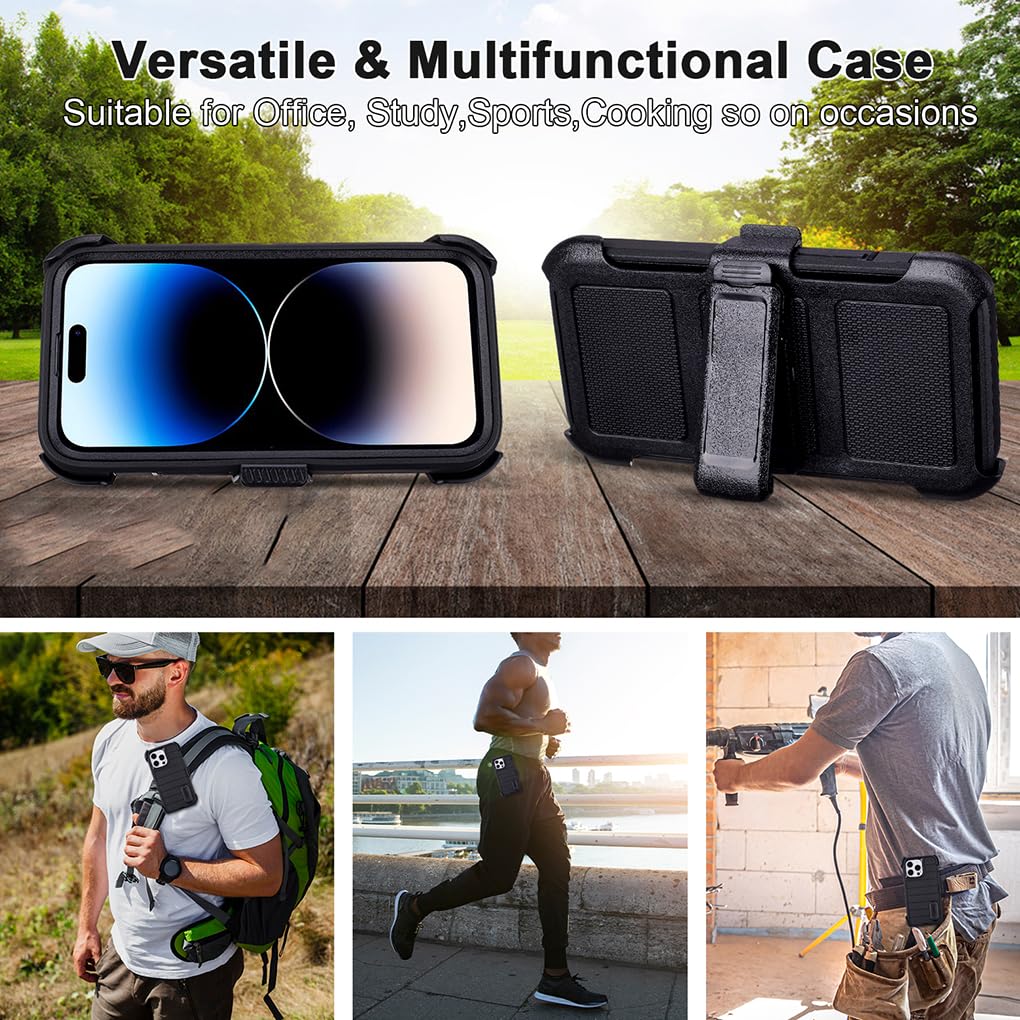 for Phone Case iPhone 14 Pro Max Case Black with Belt Clip Heavy Duty Holster for Shockproof Cases,3 Layers of Sturdy,Military Grade Defender Cover for iPhone 14 Pro Max Cases Black 6.7 Inch