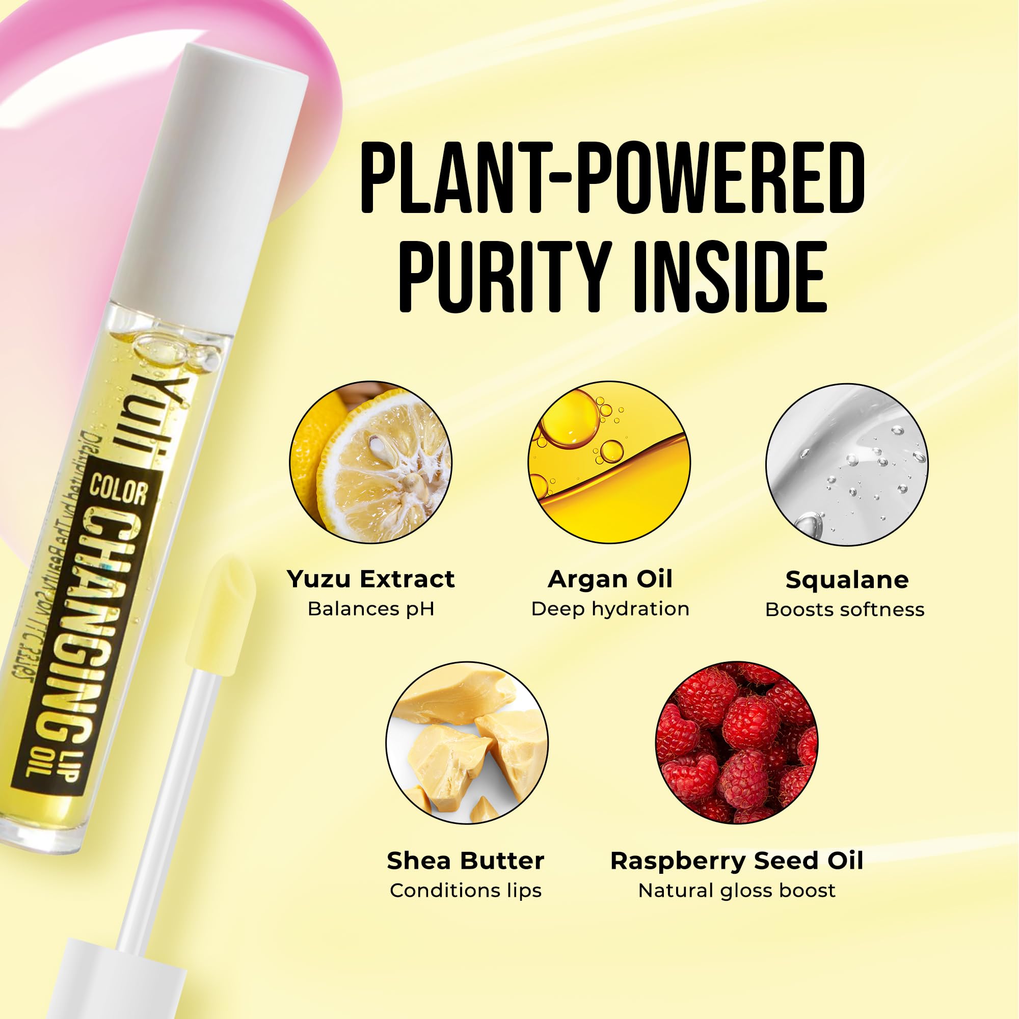 The Beauty Spy Yuli Color Changing Lip Oil - Korean Fruit Lip Gloss - pH-Reactive Formula with Argan Oil, Squalane, Shea Butter - Hydrate & Soften Lips, Glass Shine Effect (Yuzu)