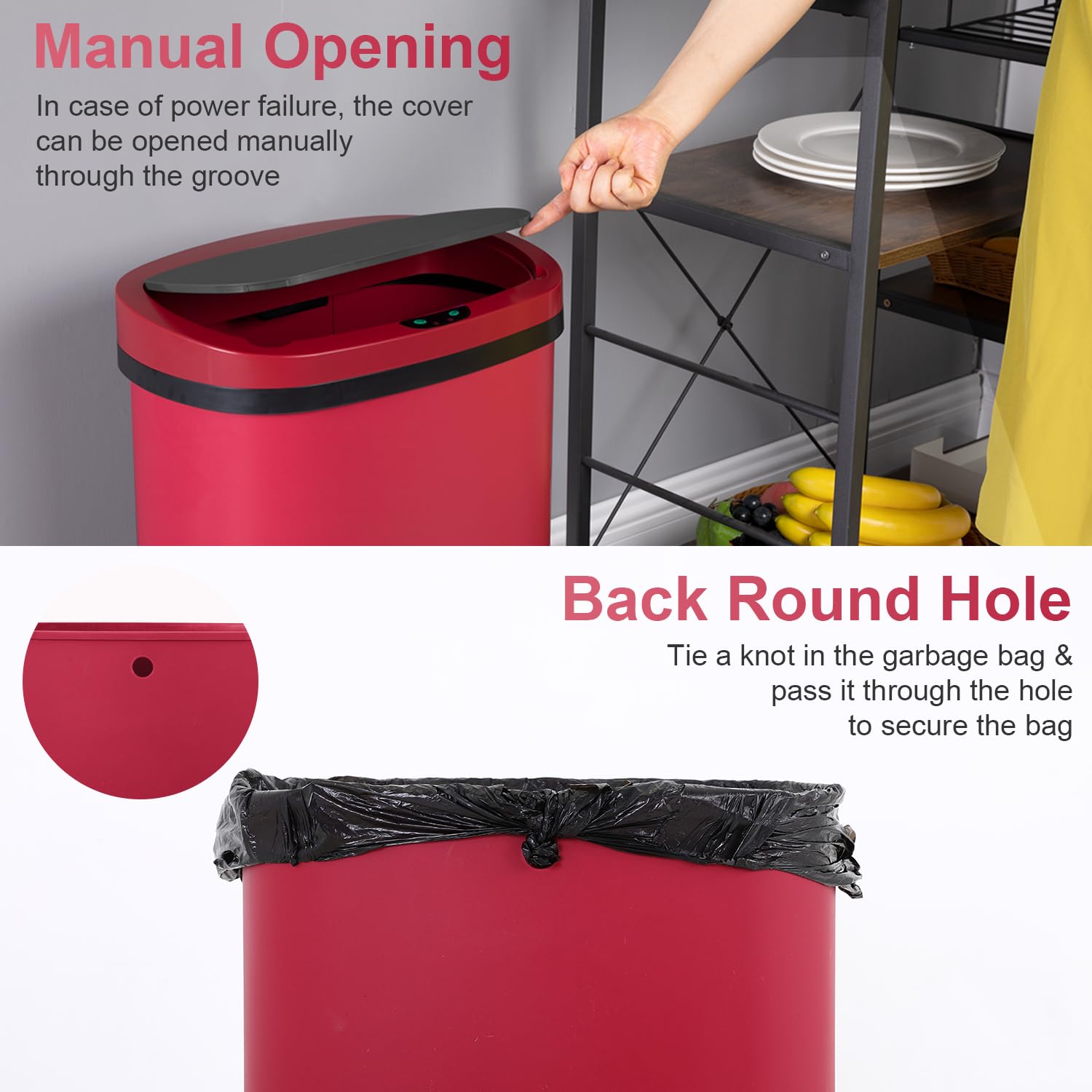 FDW Garbage Can 13 Gallon 50 Liter Kitchen Trash Can for Bathroom Bedroom Home Office Automatic Touch Free High-Capacity with Lid Waste Bin