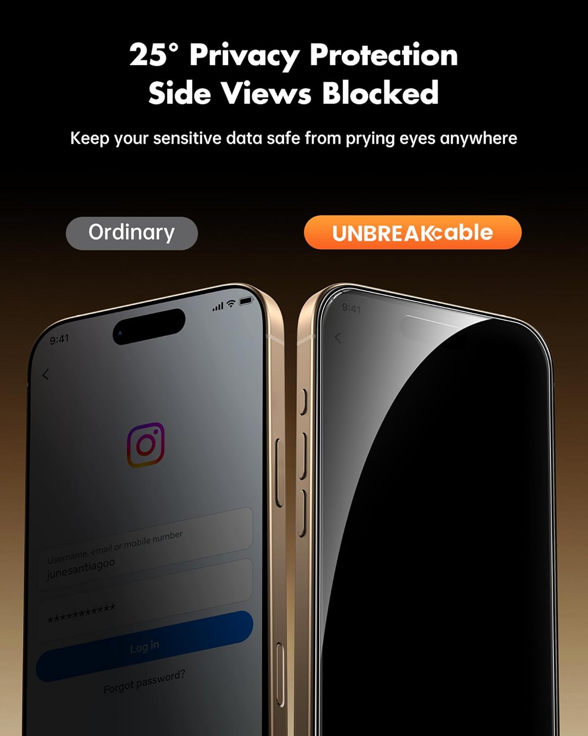 UNBREAKcable Privacy Screen Protector for iPhone 16 Pro, [3 Pack] Shatterproof Tempered Glass [25°Anti-spy][Easy Installation Frame][99.99% HD Clear][9H Hardness] [Anti-Fingerprint] for iPhone 6.3"