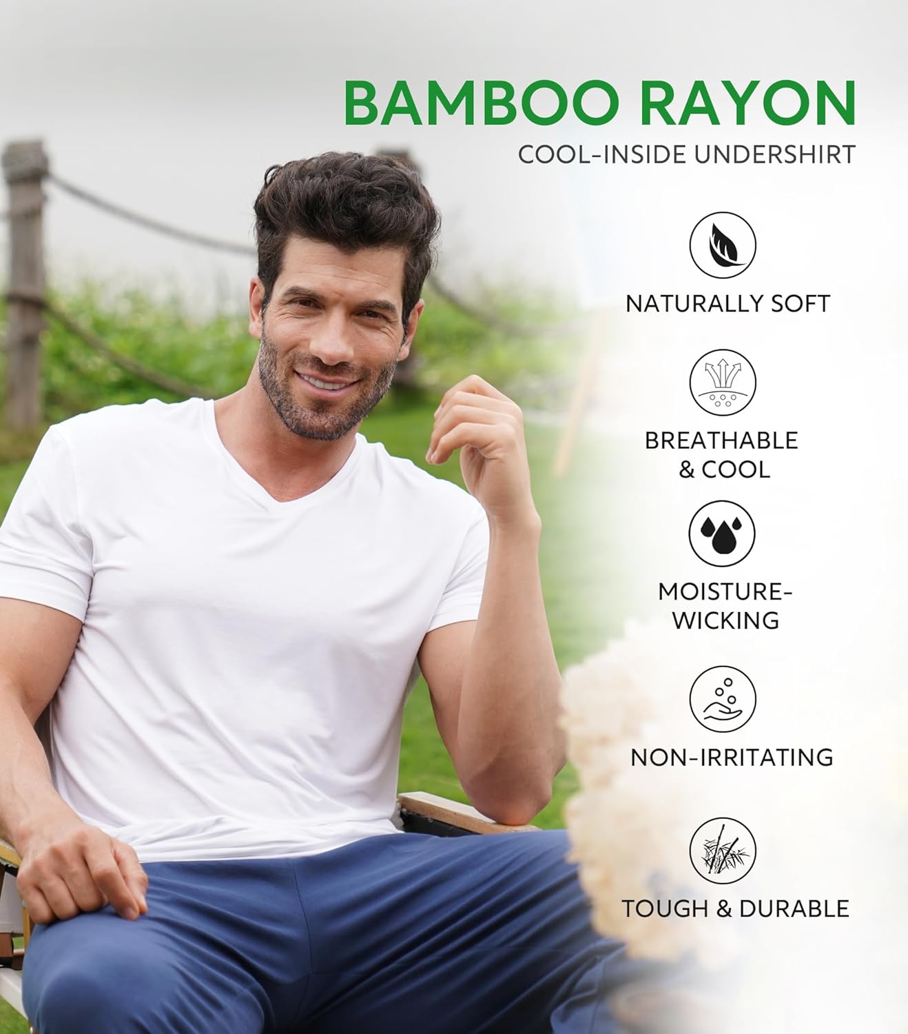 DAVID ARCHY Men's Undershirt Bamboo Rayon Moisture-Wicking V-Neck T-Shirts Stretch Tees for Men, 3 or 5 Pack