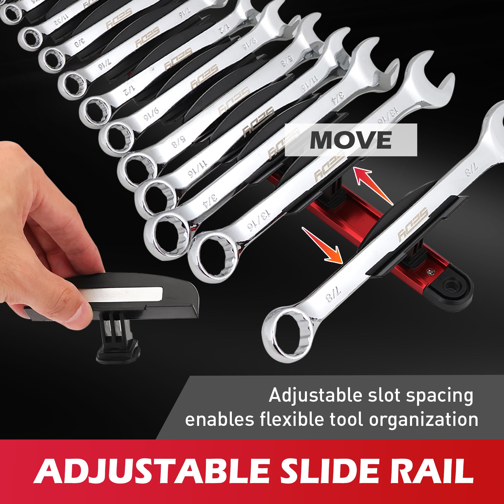 2-Pack Magnetic Wrench Organizer, 32-Slot Premium Wrench Rack Holder Tool Trays for Toolboxes Drawer Storage, SAE (1/4" - 1-1/16") & Metric (6mm - 24mm)