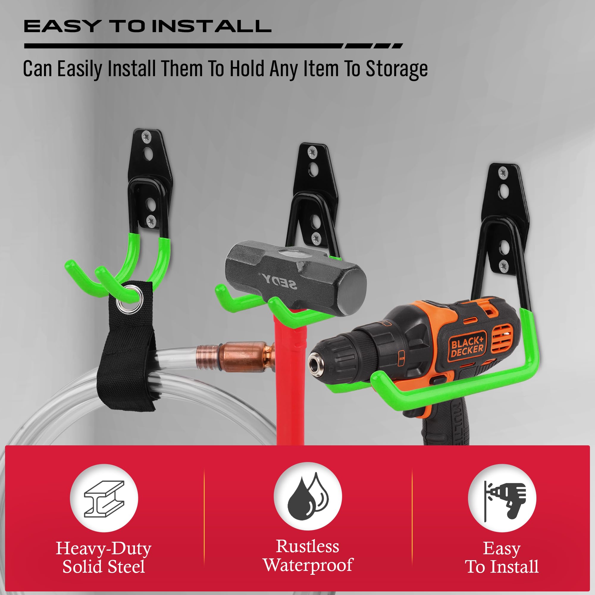 Garage Tool Storage Wall Hook Assortment Set: 15PCS Heavy Duty Large Hanger Garden Tool Organizer Ladder Bike Rack Yard Tool Holder Shed Shovel Metal Screw Organization Bicycle Steel Bracket