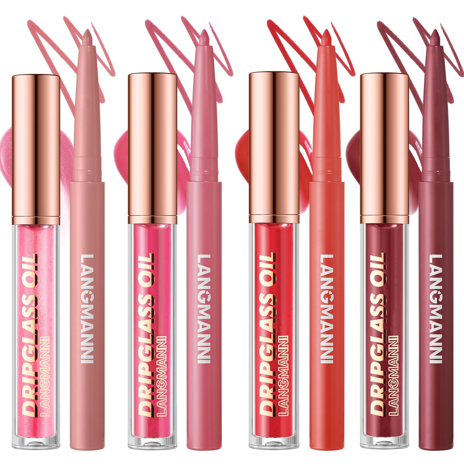 Jolilab Matte Lip Liner Lip Oil Set, Lip Makeup Set Natural Smooth Long-Lasting And Hydrating Beauty Daily Cosmetics Gift for Girls Easy-to-Use（12pcs）