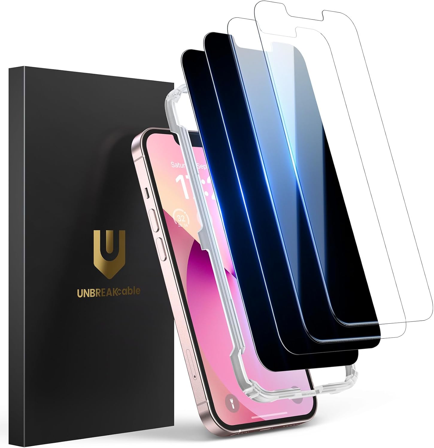 UNBREAKcable 4PCS Screen Protector for iPhone 15-2 Privacy Tempered Glass+2 Clear Glass Double Shatterproof [Easy Installation Frame] [9H Hardness] [Case Friendly] Anti-Scratch for iPhone 6.1 inch