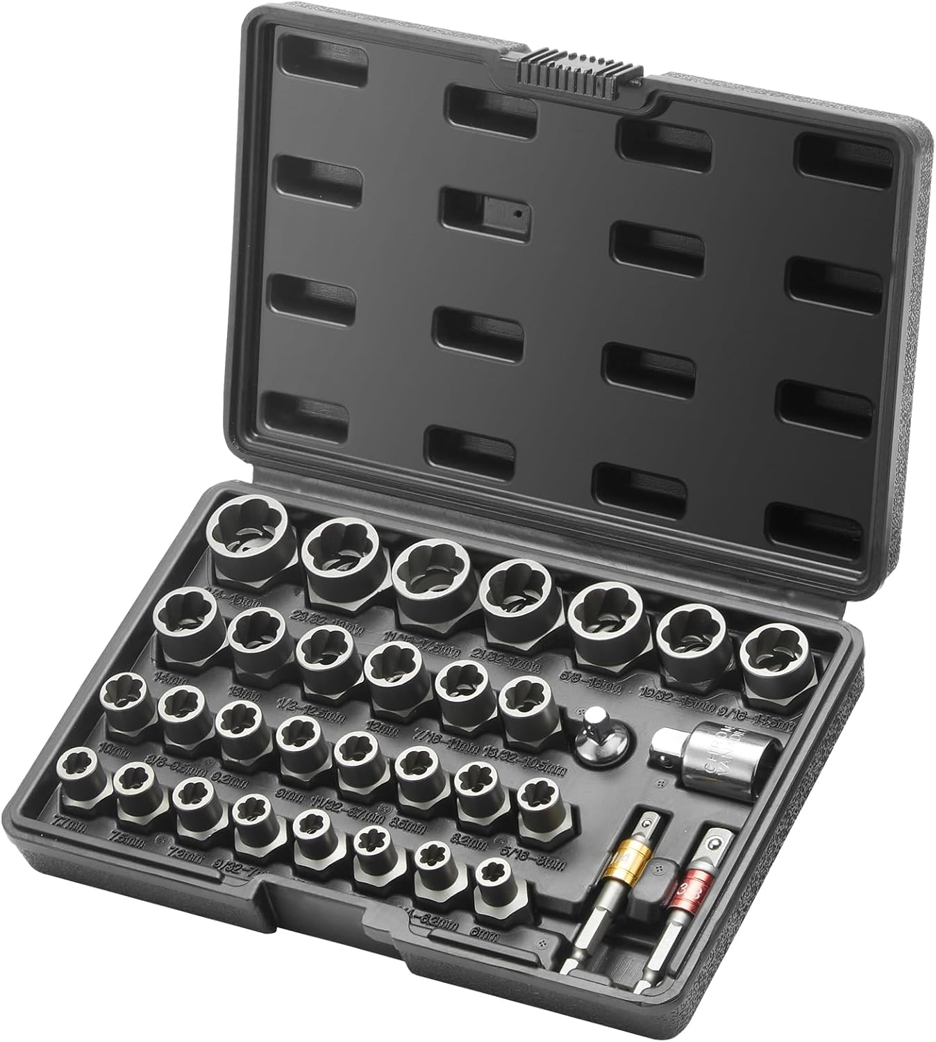 VEVOR Bolt Extractor Set, 32-Piece Bolt and Nut Remover Set, 6mm to 10mm, 13/32" to 3/4", CR-MO Steel Extraction Socket Set with Storage Case, for Removing Damaged Rusted Bolts, Nuts and Screws