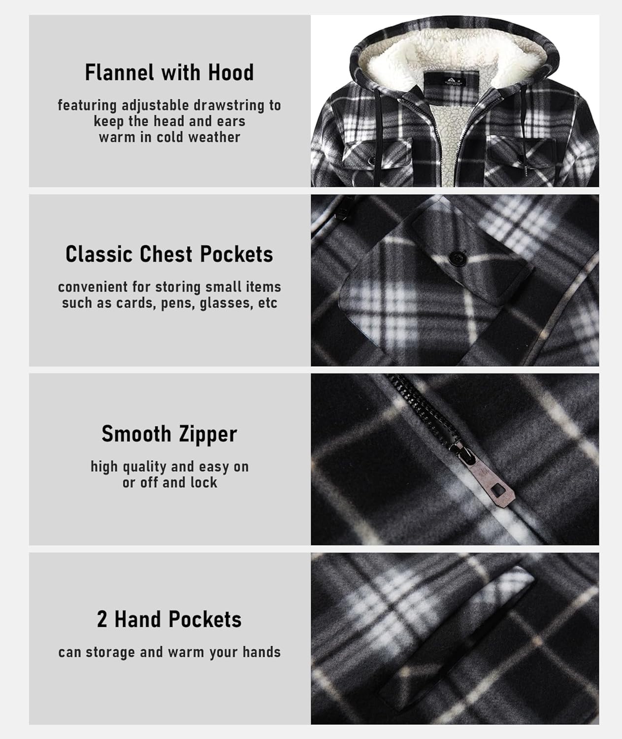 GEEK LIGHTING Men's Flannel Shirts Jacket Sherpa Lined Fleece Plaid Hoodie Long Sleeve Winter Warm Coat