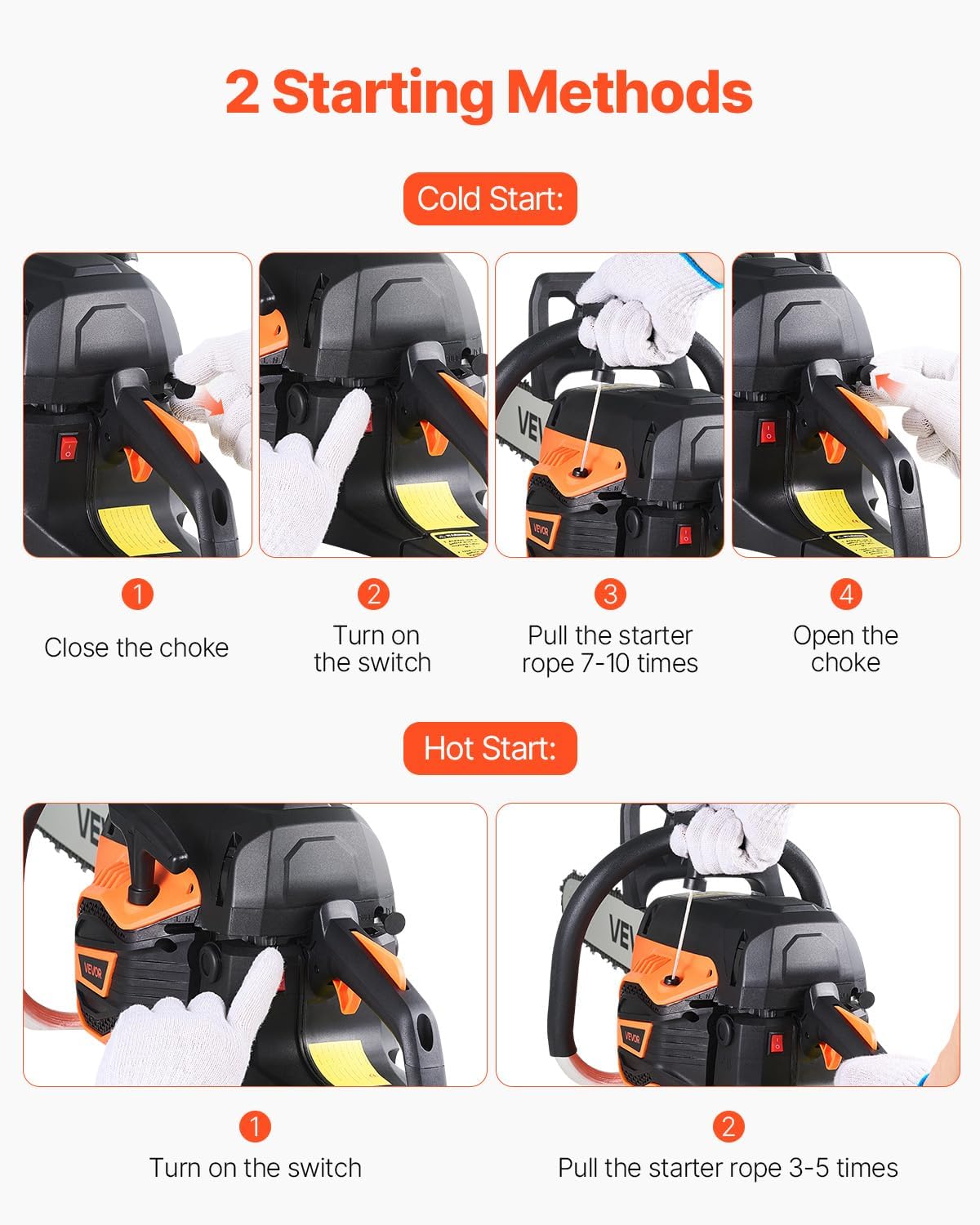 VEVOR 20inch 62CC Gas Powered Chainsaw, 3.8 HP 2 Stroke Engine Gas Power Chainsaws with Non-Slip Handle, Gas Chainsaws with Dual Fuel Tanks, For Wood Cutting, Tree Trimming, and Land Clearing