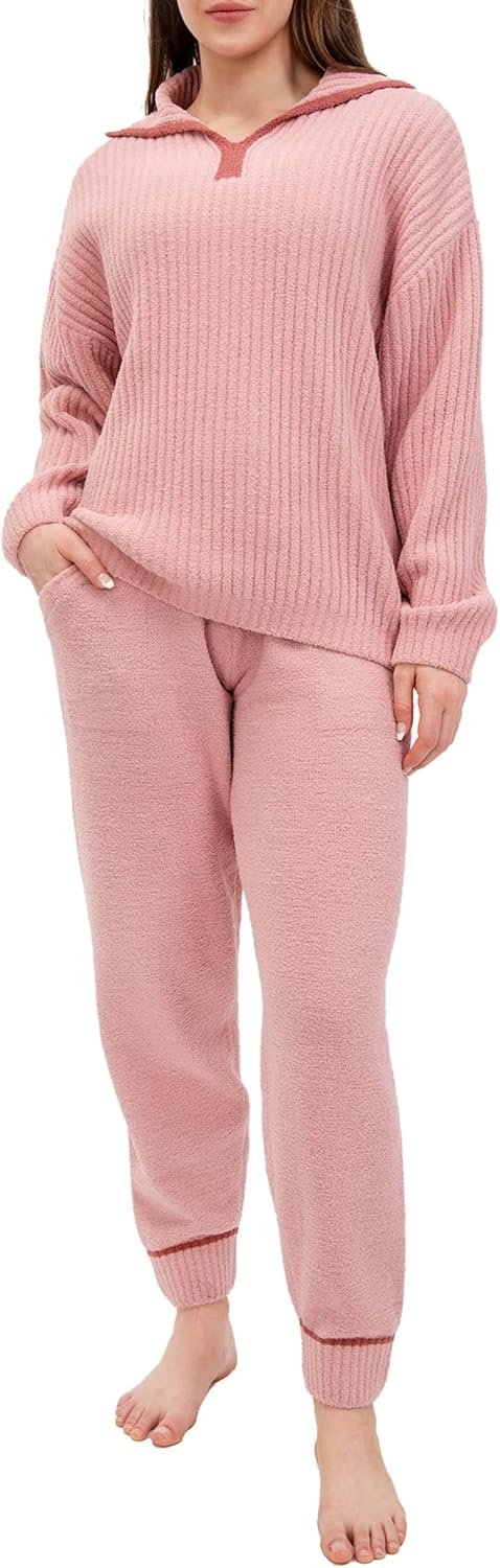 DAVID ARCHY Fleece Pajamas Women Warm Winter Fuzzy Cozy Pjs Sets Soft Comfy Long Sleeve Tops and Pants Sleepwear Loungewear
