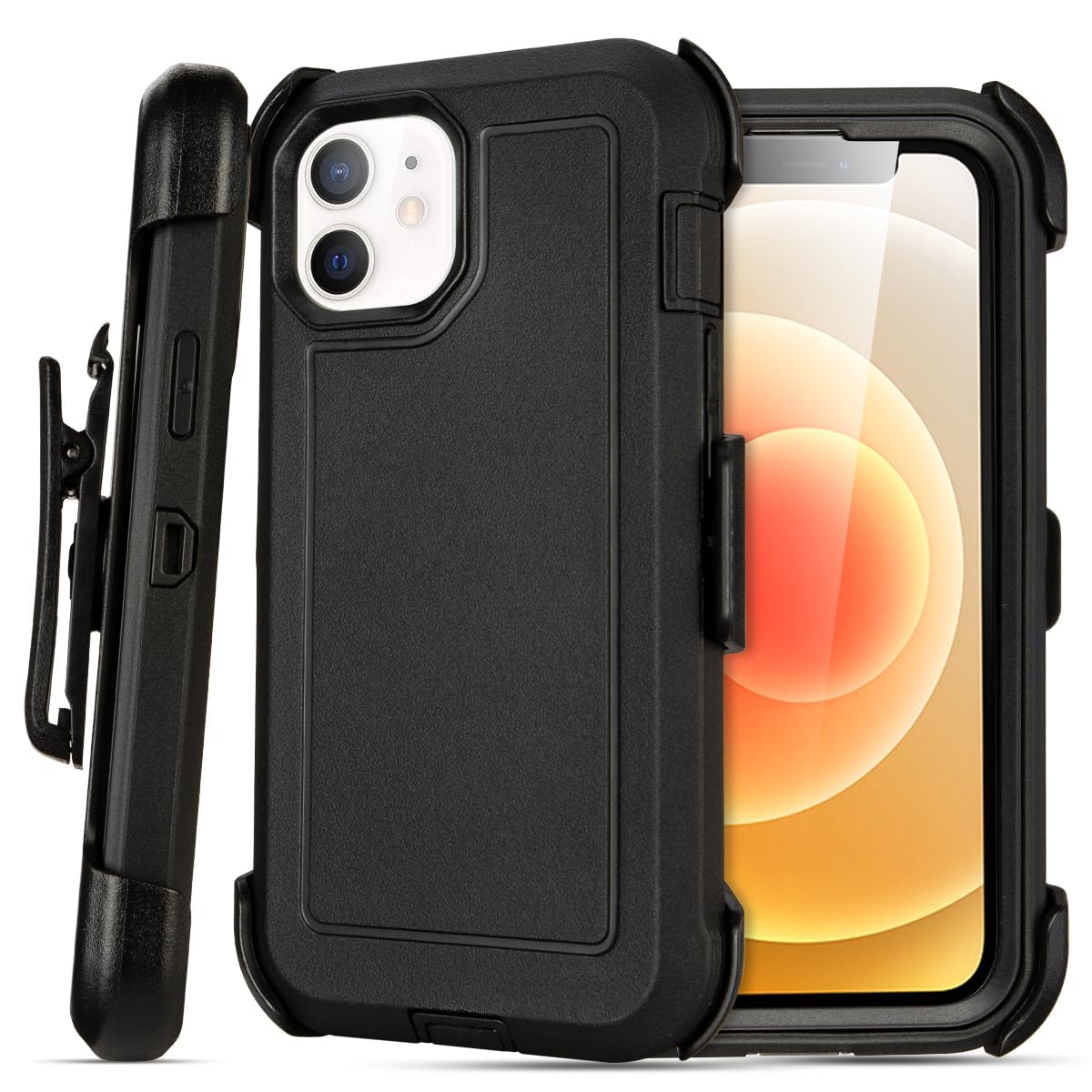 for Black iPhone 15 Case with Belt Clip, Shockproof Heavy Duty Rugged, 3 Layers of Sturdy,Anti-Drop, Military-Grade Defender Cover for iPhone 15 Case Black