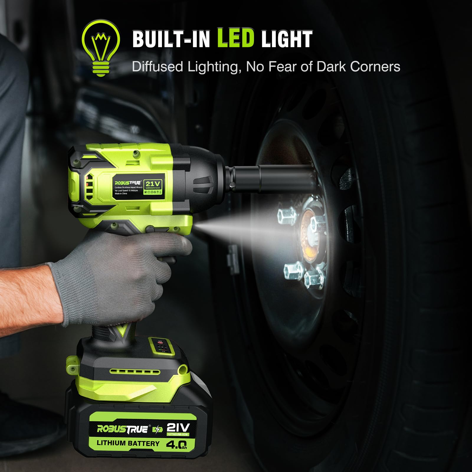 Cordless Impact Wrench, 406Ft-lbs (550N.m) Brushless 1/2 inch, 2800RPM High Torque Impact Gun, 2x 4.0Ah Battery, Charger, 4 Sockets, Electric Impact Wrench for Car Home