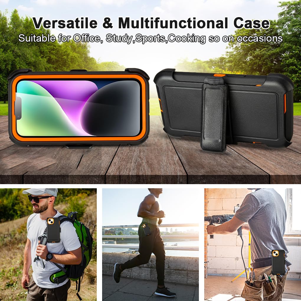 for Black iPhone 15 Case with Belt Clip, Shockproof Heavy Duty Rugged, 3 Layers of Sturdy,Anti-Drop, Military-Grade Defender Cover for iPhone 15 Case Black