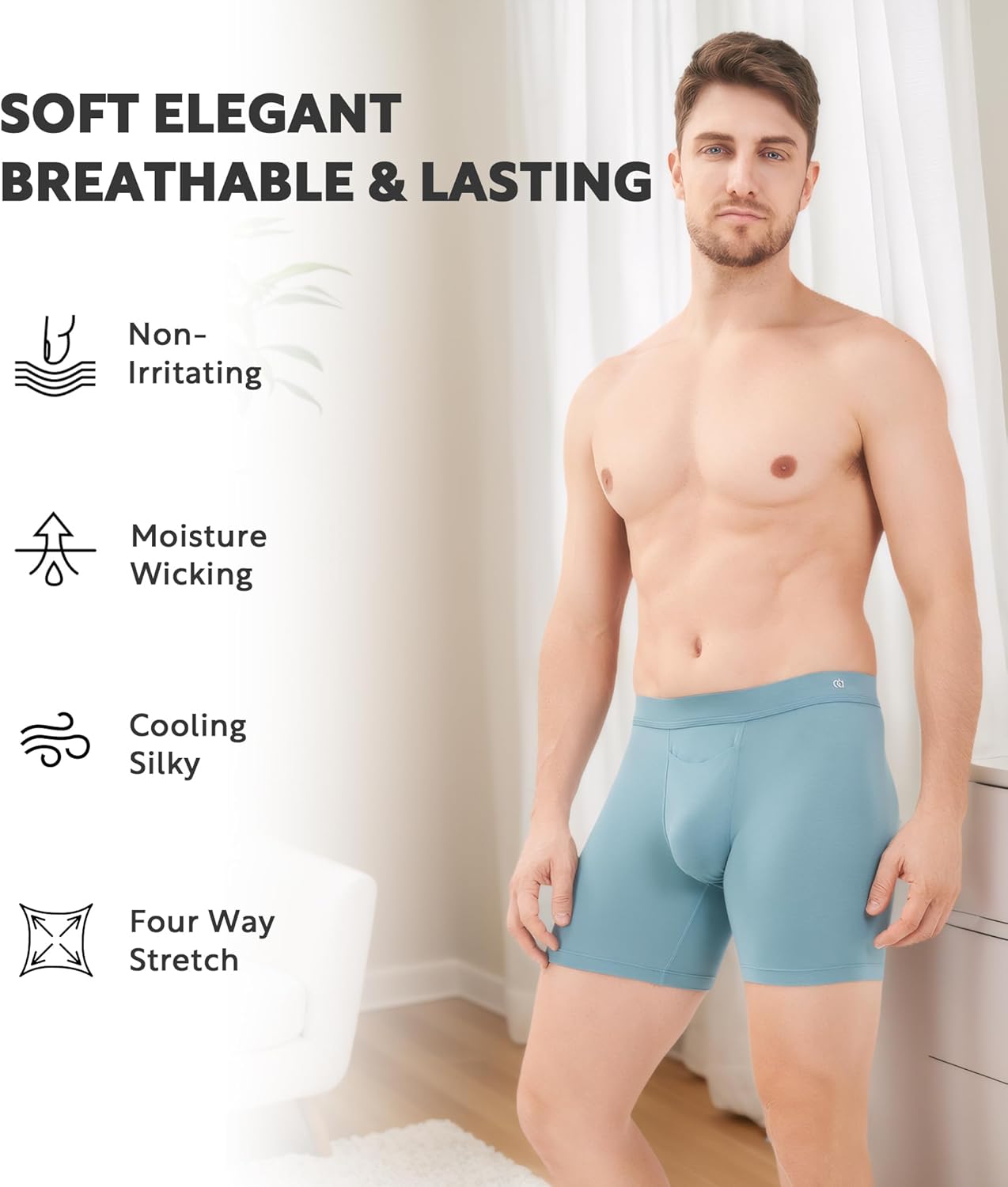 DAVID ARCHY Men's Breathable Underwear Soft Comfortable Moisture-Wicking with Fly Underwear Boxer Briefs for Men 3 Pack