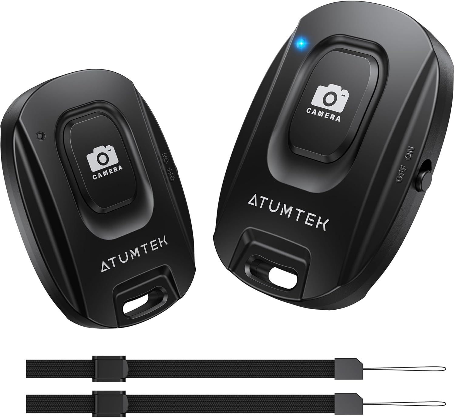 ATUMTEK Camera Remote Shutter for iPhone and Android Smartphones (2 Pack), Wireless Phone Remote Control Selfie Button for Photos and Videos (Bluetooth 5.2), Wrist Strap Included, Black Stylish