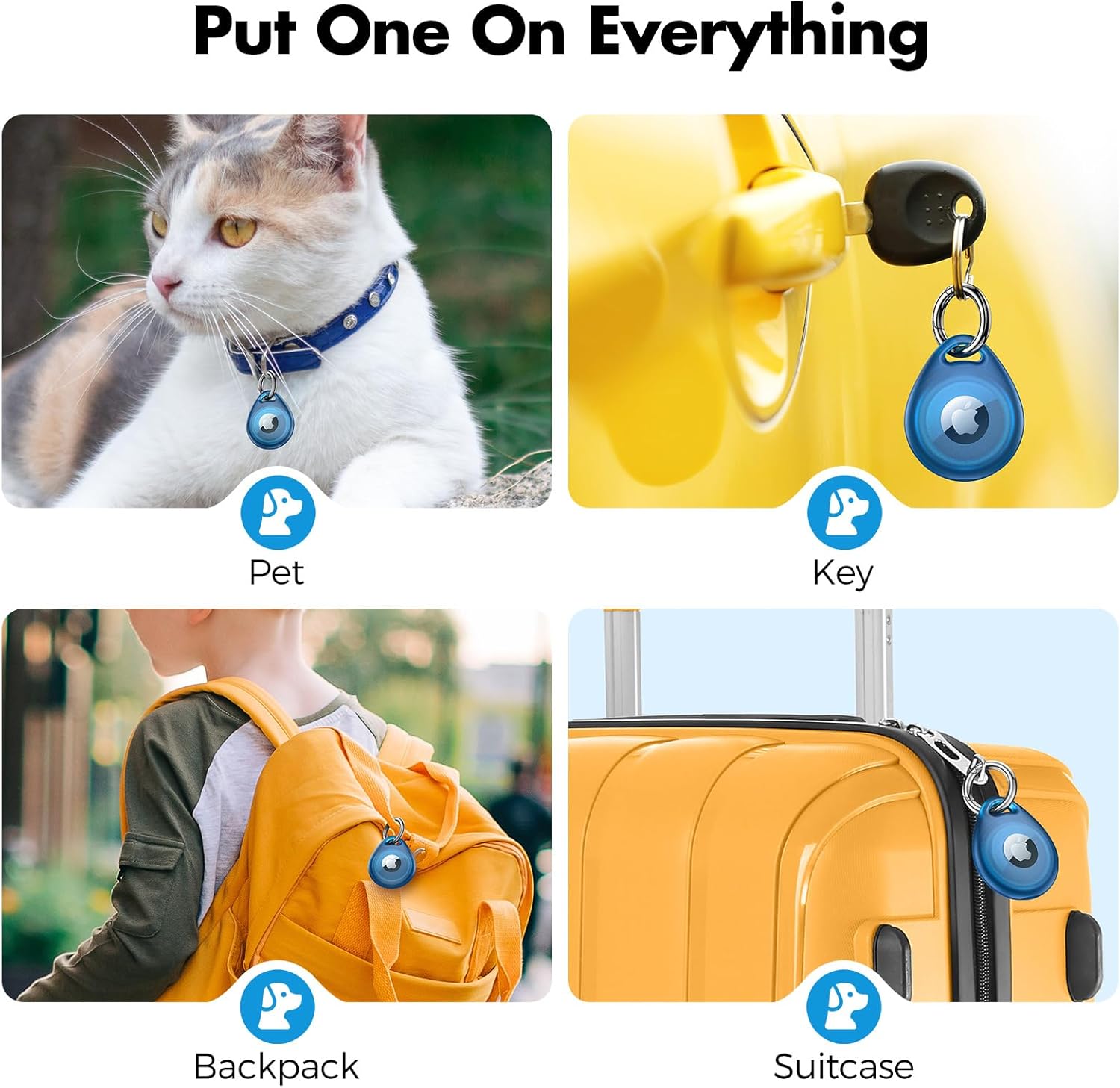 UNBREAKcable AirTag Holder, [4-Pack] IPX8 Waterproof AirTag Keyring Cover Case for Apple AirTag, Full-Body Covered AirTag Holder for Pet Collar, Keys, Bags