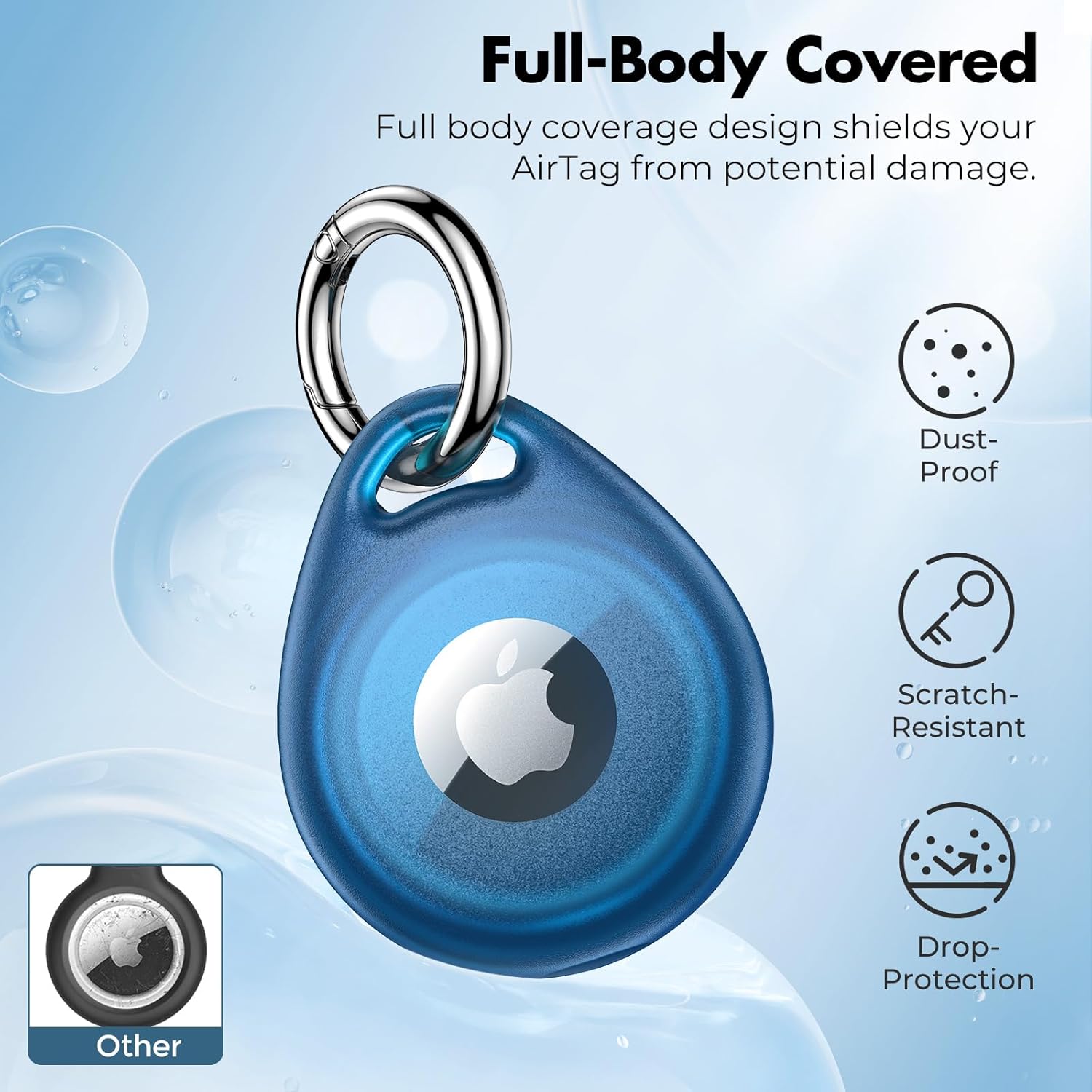 UNBREAKcable AirTag Holder, [4-Pack] IPX8 Waterproof AirTag Keyring Cover Case for Apple AirTag, Full-Body Covered AirTag Holder for Pet Collar, Keys, Bags
