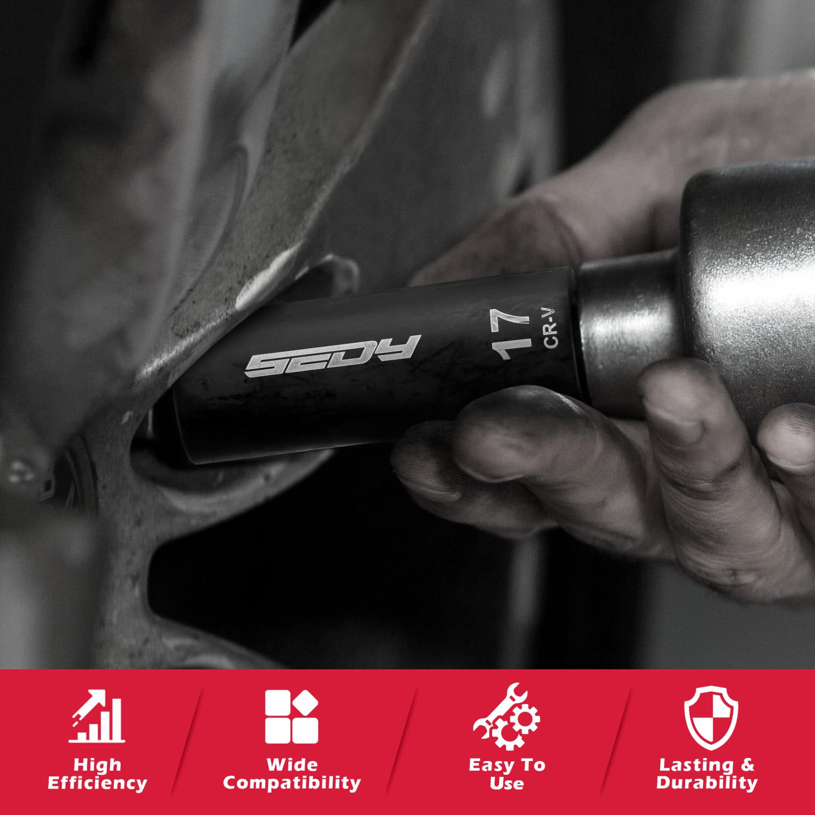 29-Piece 1/2" Drive Impact Socket Set, SAE (3/8 to 1 inch) and Metric (10-24mm) Sizes with Extension Bars Standard Deep Socket Set CR-V Material High Durability Impact Wrench