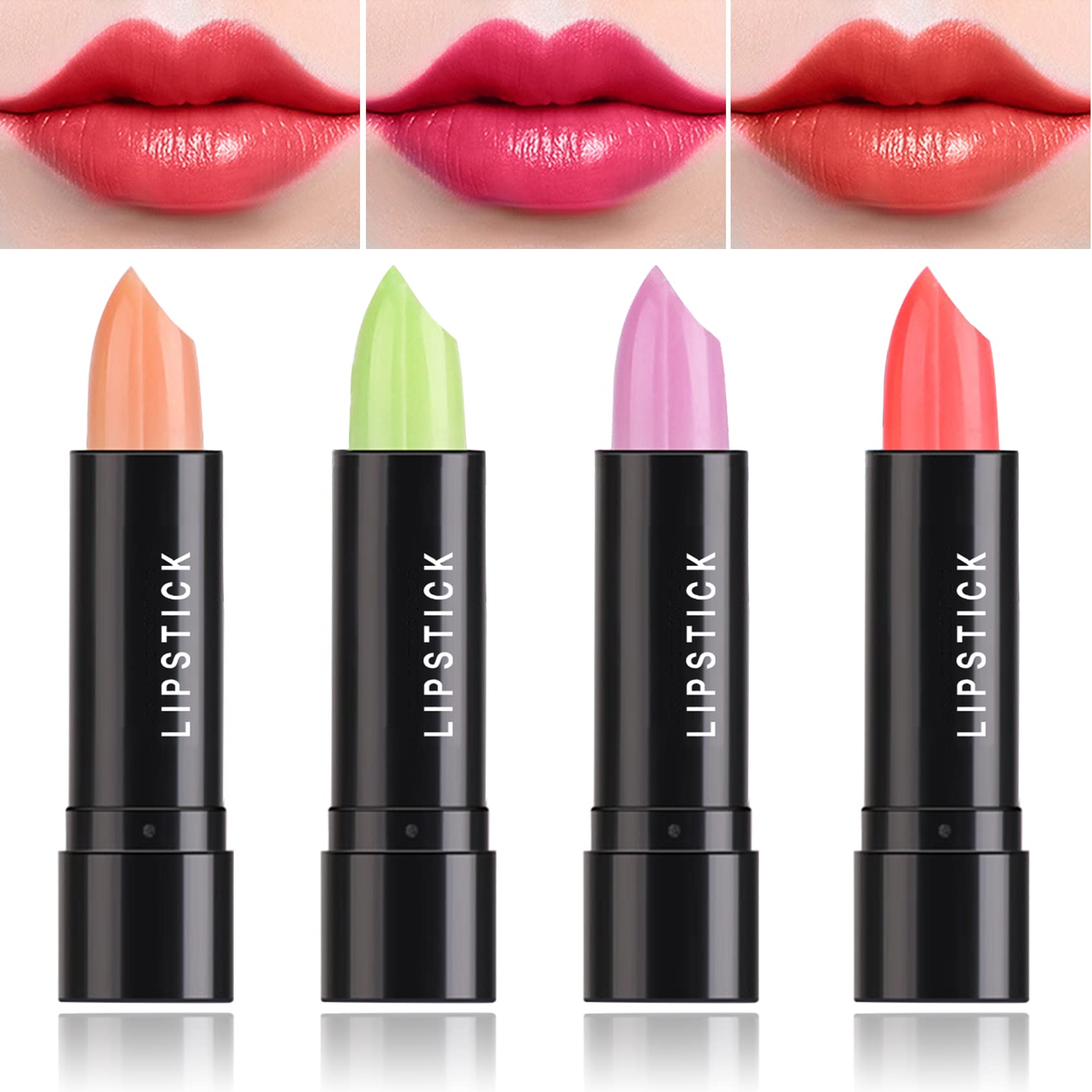 4 Pack Aloe Vera Lipstick,Long Wear Nourishing Lip stick,Waterproof Moisturizing Color Changing Lip Balm Lipstick,Lip Gloss,Magic Temp Color Change Matte Lip Gloss Makeup