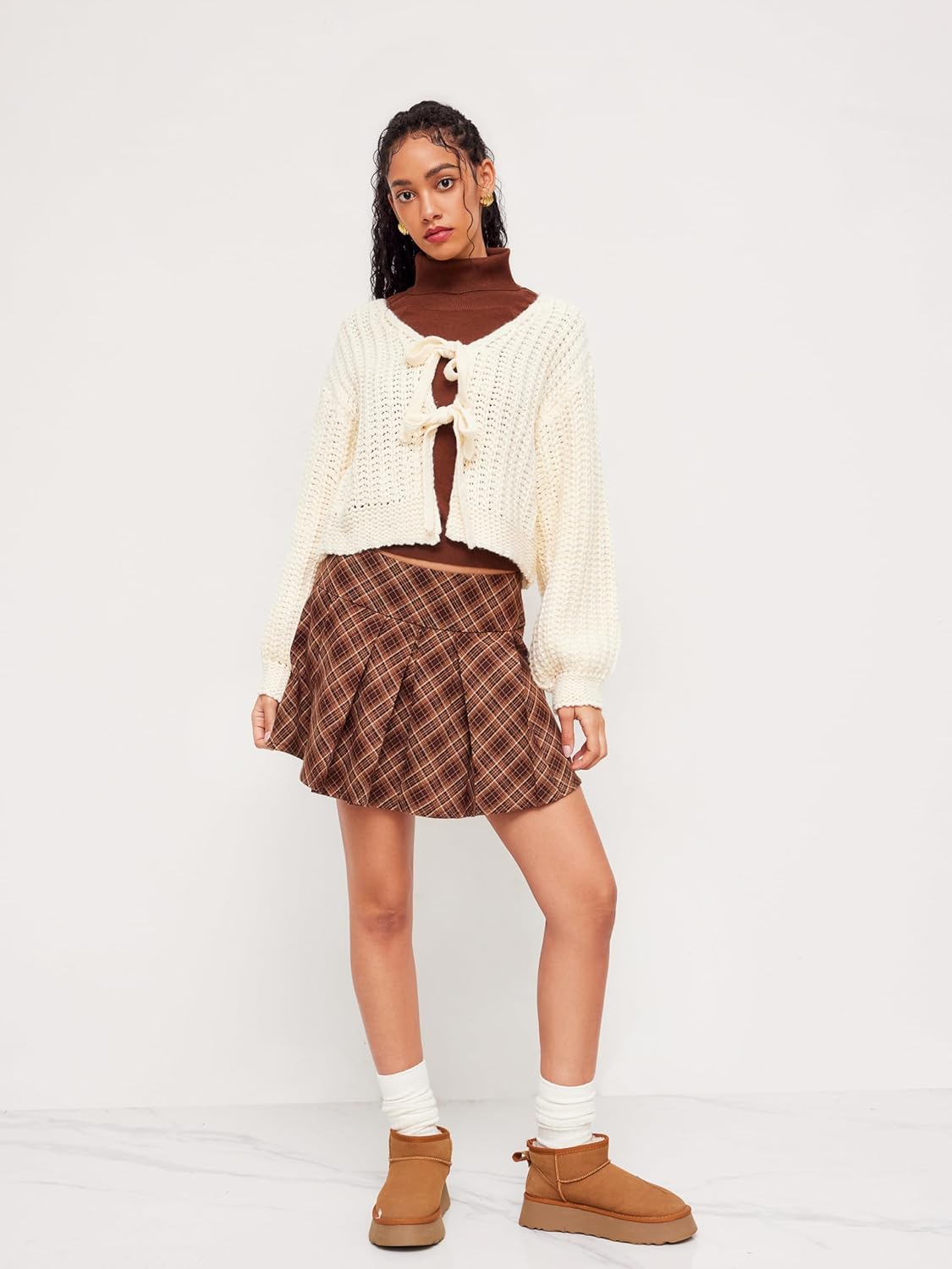 CIDER Striped Sweater Women V Neck Tie Front Knit Cardigan Oversized Trendy Sweaters for Women Fall