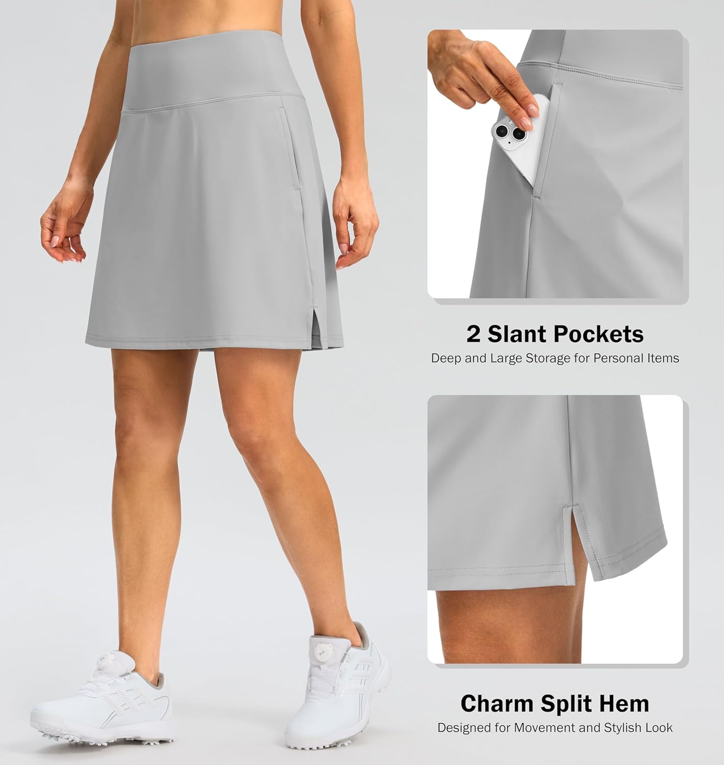 SANTINY 18" Skorts for Women 3 Pockets High Waist Long Athletic Tennis Skirt Golf Skort for Casual Summer Travel