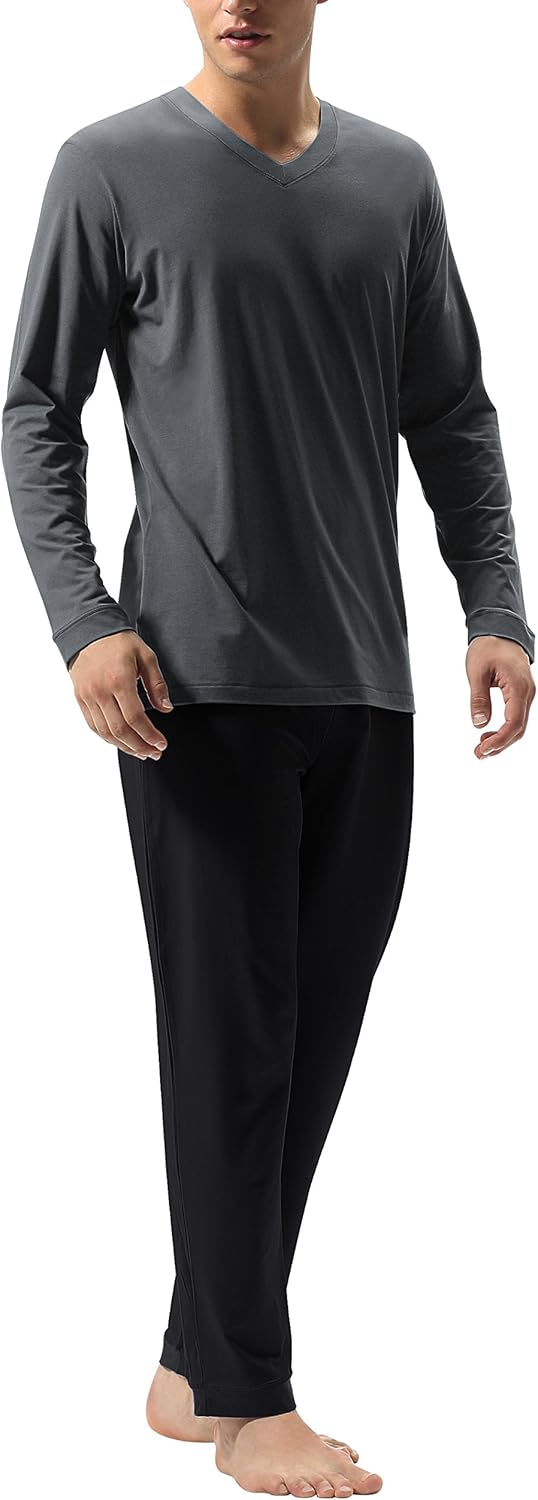 DAVID ARCHY Men's Pajamas Set Soft Cotton Long Sleeve Sleepwear Comfy Loungewear Pjs with Pockets