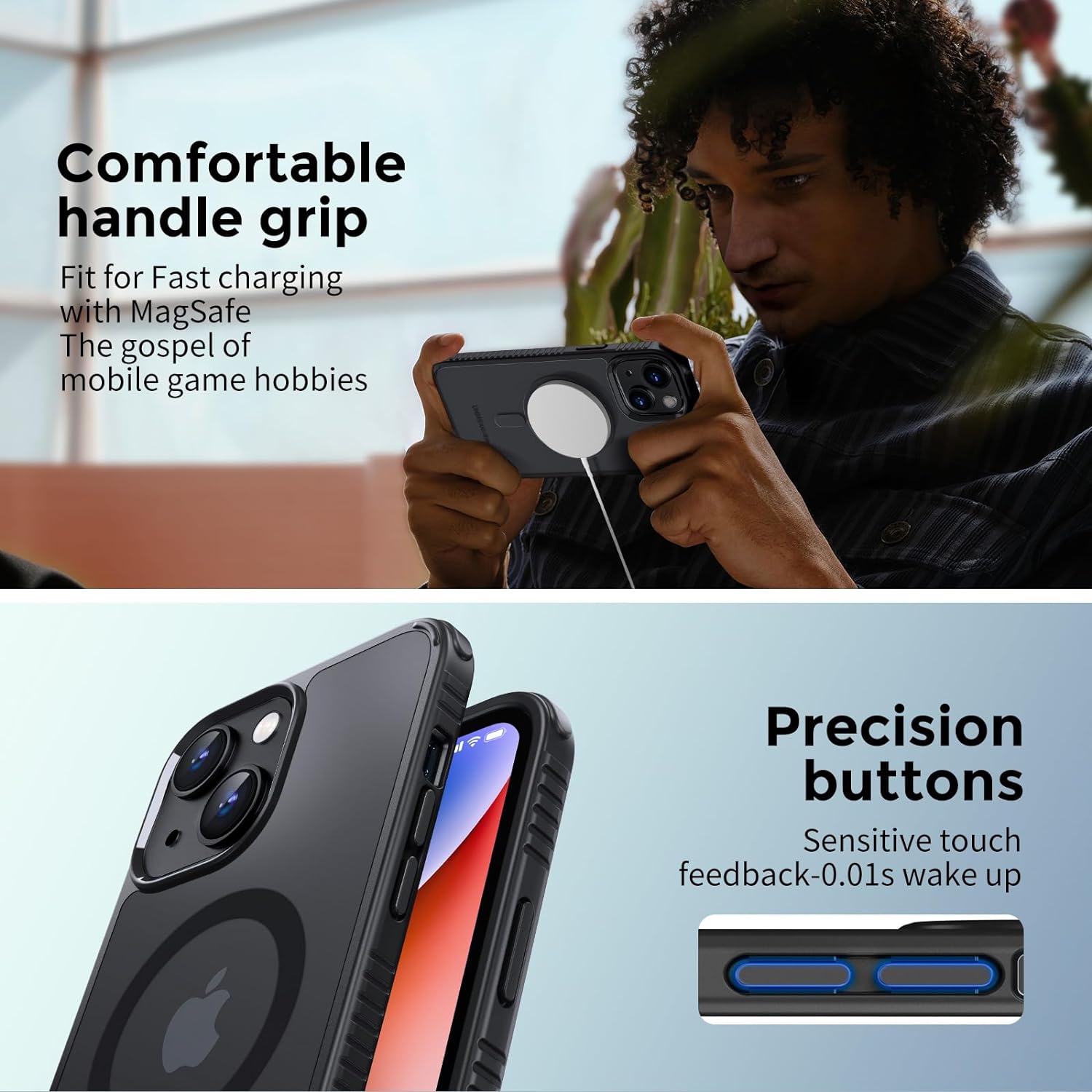 UNBREAKcable Case for iPhone 14 & iPhone 13, [Compatible with MagSafe] [Military Grade Shockproof] [Non-Slip] Translucent Matte Back and Soft TPU Edge Protective Case for iPhone 14/13 6.1", Black