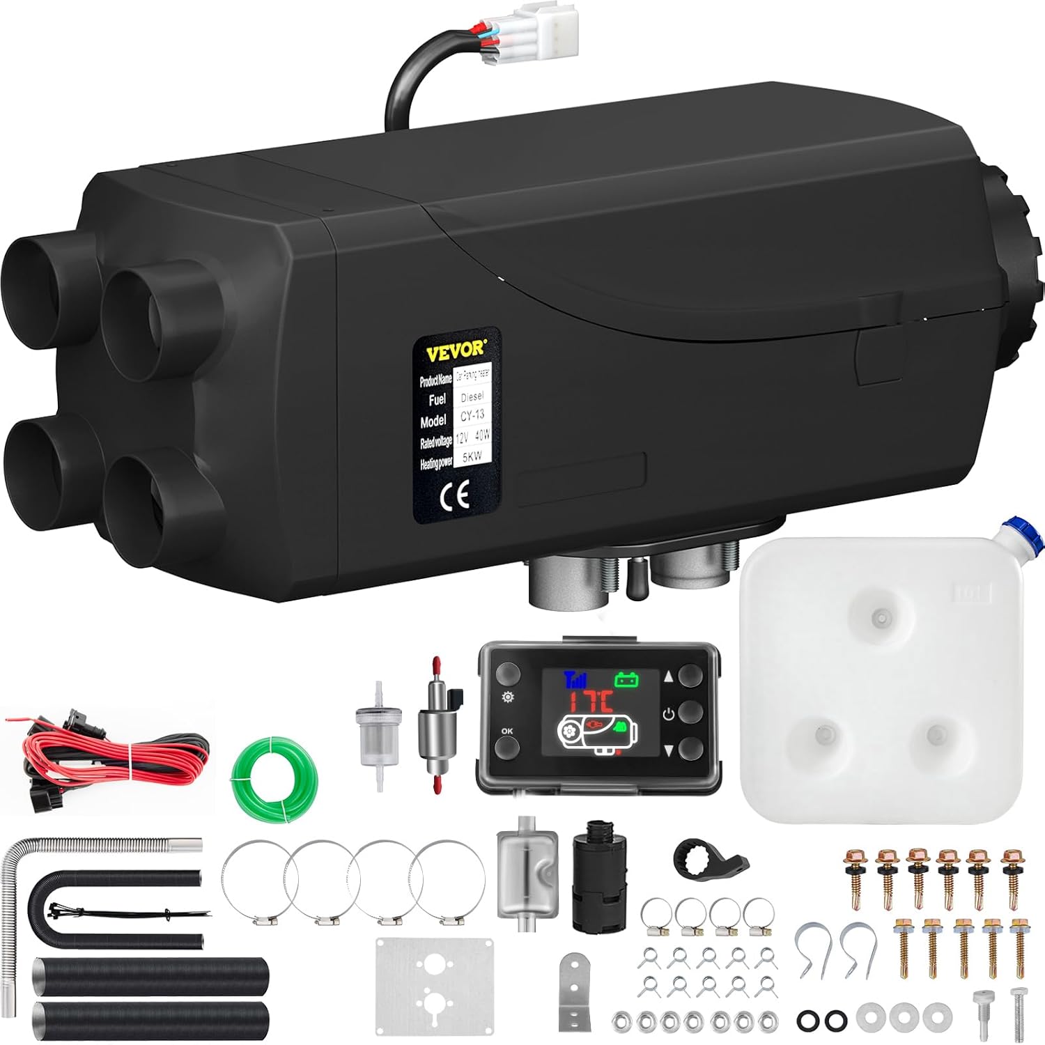 VEVOR 8KW Diesel Heater, DC12-24V, Fast Heating Diesel Air Heater, with Remote Control and Color Digital Display, 10L Fuel Tank, Low Noise, Voice Announcement, for RV, Truck, Boat and Trailer