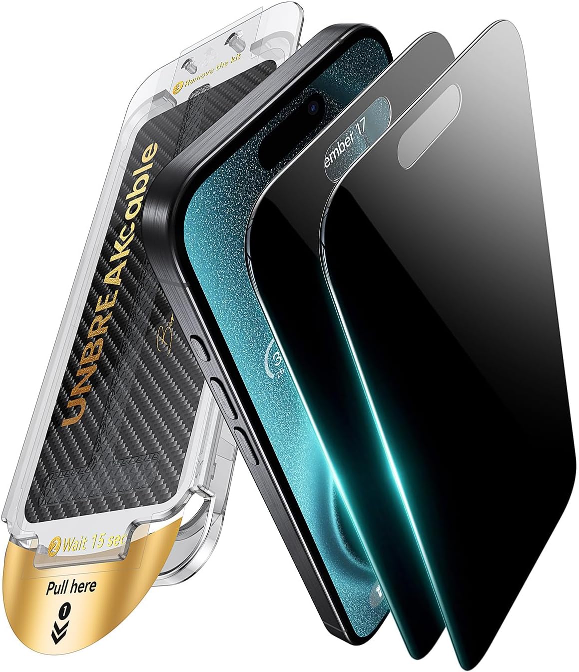 UNBREAKcable for iPhone 16 Pro Max Privacy Screen Protector, Tempered Glass Film [DustProof OneStep] [25° Anti-Spy] [9H Military-Grade Shatterproof] [Bubble Free] for Apple ProMax 6.9"-2 Pack