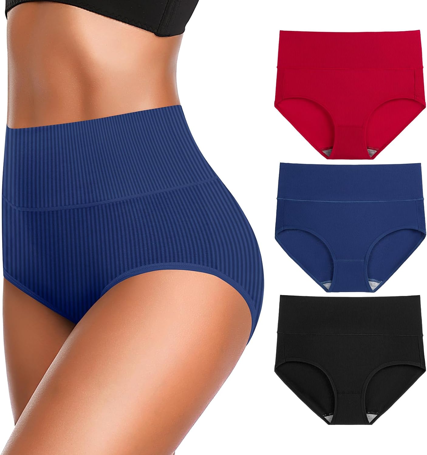 Women's High Waist Cotton Underwear Super Stretchy Briefs Full Coverage Panties Soft Women Panties 5-Pack
