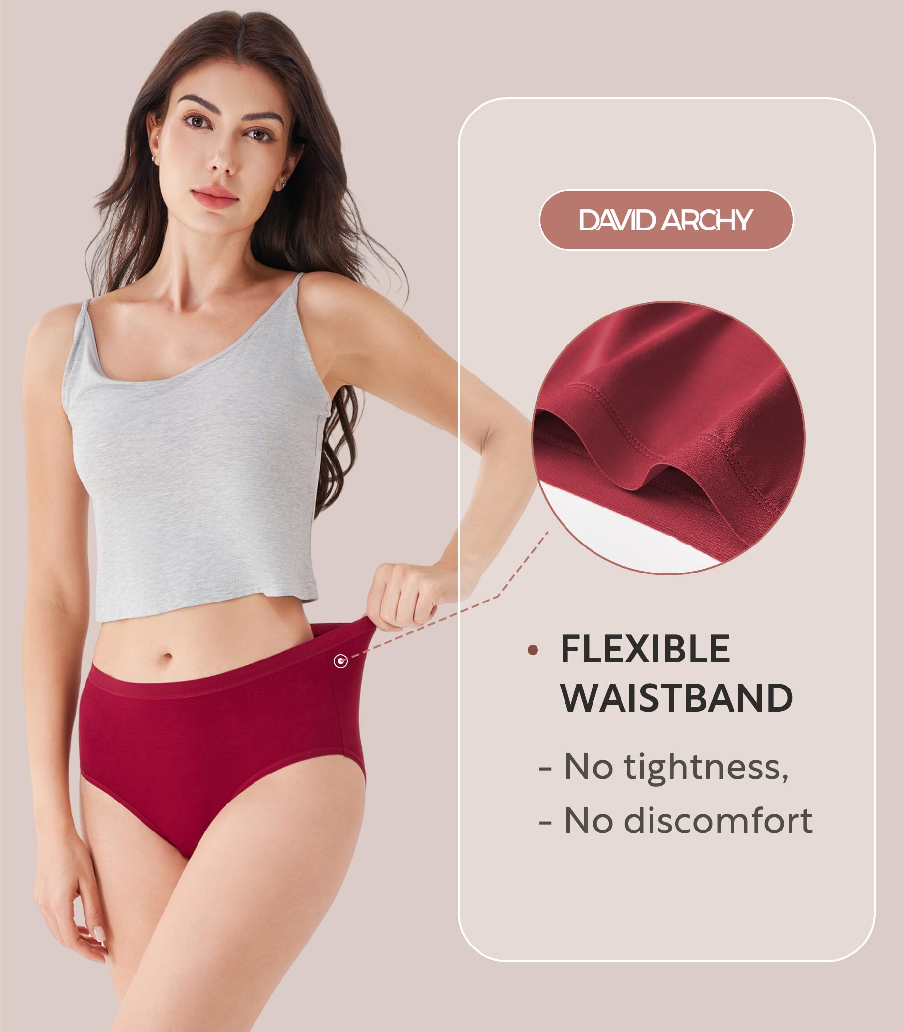 DAVID ARCHY Womens Underwear, Bamboo Rayon Women's Briefs - Moisture Wicking Panties, Soft & Breathable, 4 Pack