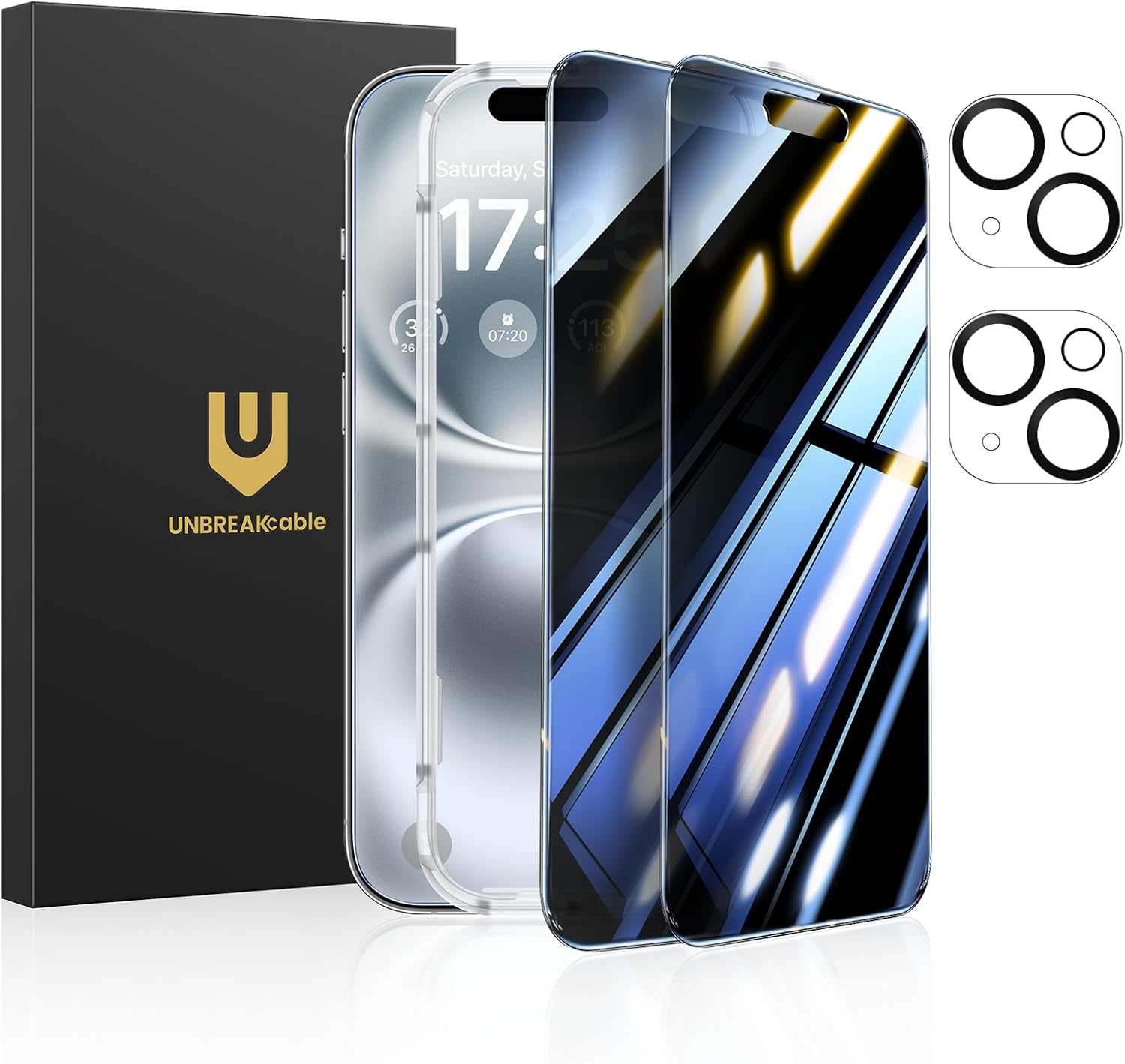 UNBREAKcable Privacy Screen Protector for iPhone 16 Pro Max (6.9-Inch), 2-Pack + 2 Lens Protectors｜25° Anti-Spy｜9H Hardness｜Anti-Fingerprint｜HD Clarity Tempered Glass