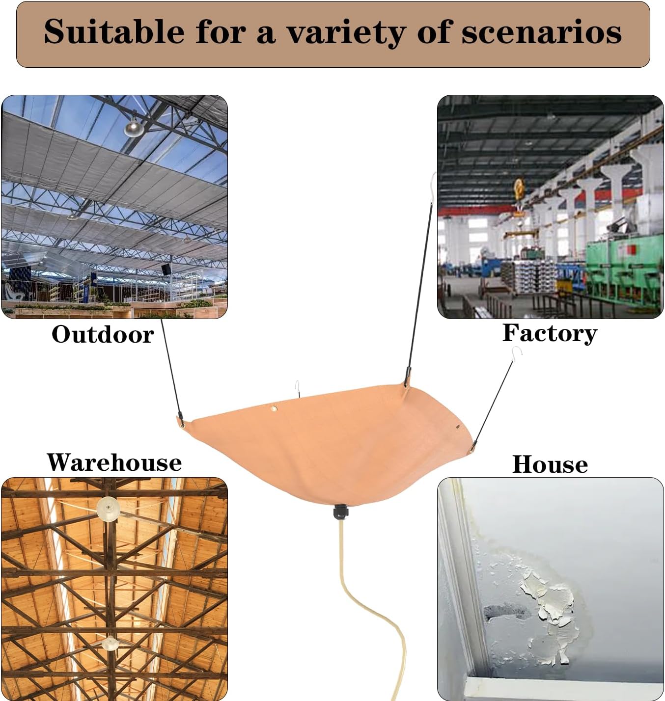 Ceiling Roof Leak Drip Diverter Tarp Heavy Duty Rain Diverter Kit for Roof with Drainage (3' * 3' Khaki)