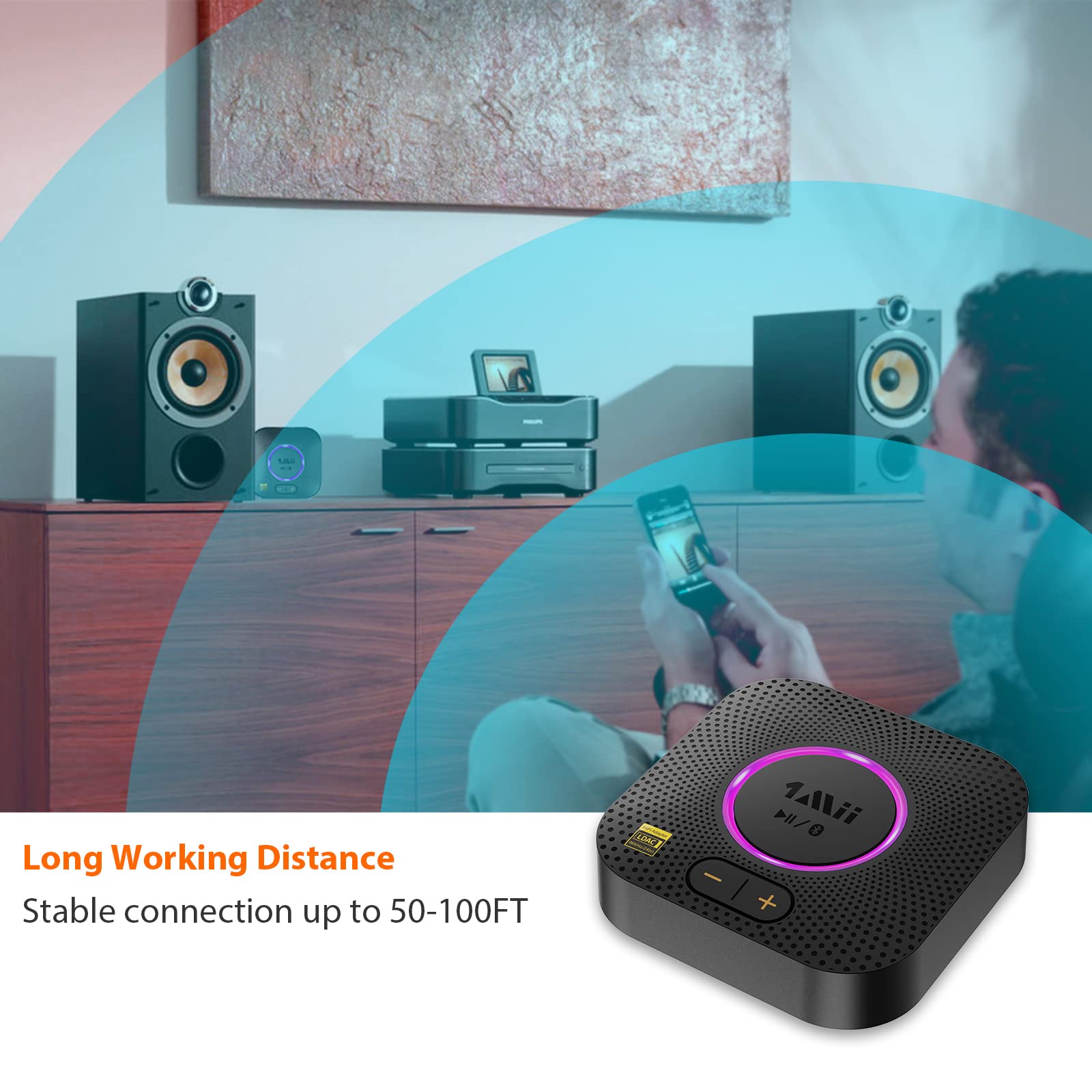 [Upgraded] 1Mii B06 Plus Bluetooth Receiver, HiFi Wireless Audio Adapter, Bluetooth 5.3 Receiver with 3D Surround aptX HD aptX Adaptive for Home Music Streaming Stereo System