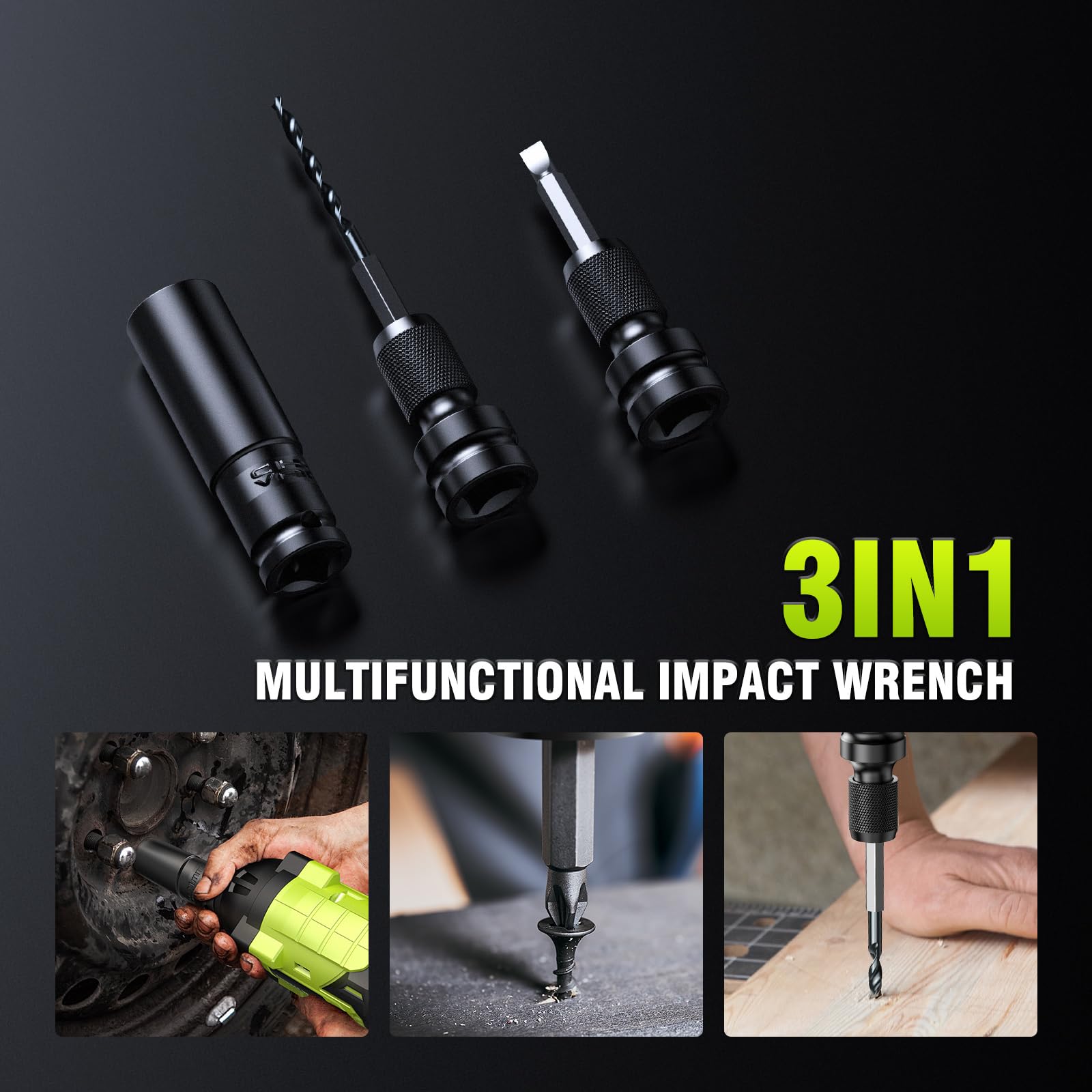 Cordless Impact Wrench, 406Ft-lbs (550N.m) Brushless 1/2 inch, 2800RPM High Torque Impact Gun, 2x 4.0Ah Battery, Charger, 4 Sockets, Electric Impact Wrench for Car Home