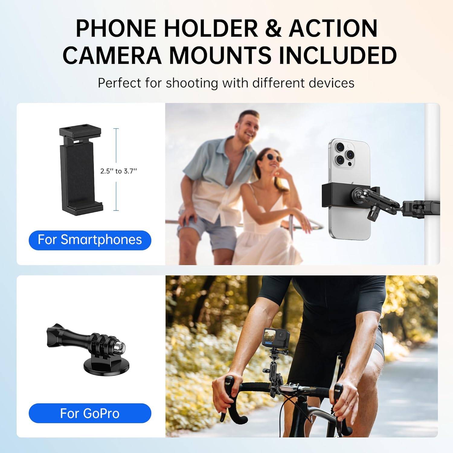 ATUMTEK Super Camera Clamp Mount with 1/4" and 3/8" Threads, Dual Ballhead Magic Arm 360° Ball Head Grip, Phone/Action Camera Mount Adapter for Canon Nikon DSLR Camera, GoPro/Insta360/INSTAX/DJI