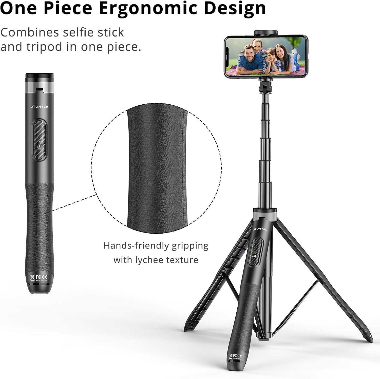 ATUMTEK 51" Selfie Stick Tripod, All in One Extendable Phone Tripod Stand with Bluetooth Remote 360° Rotation for iPhone and Android Phone Selfies, Video Recording, Vlogging, Live Streaming, Black