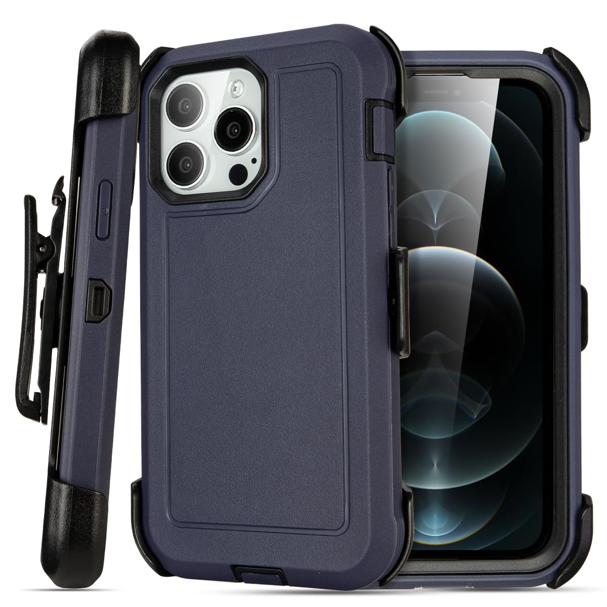 for Black iPhone 15 Case with Belt Clip, Shockproof Heavy Duty Rugged, 3 Layers of Sturdy,Anti-Drop, Military-Grade Defender Cover for iPhone 15 Case Black