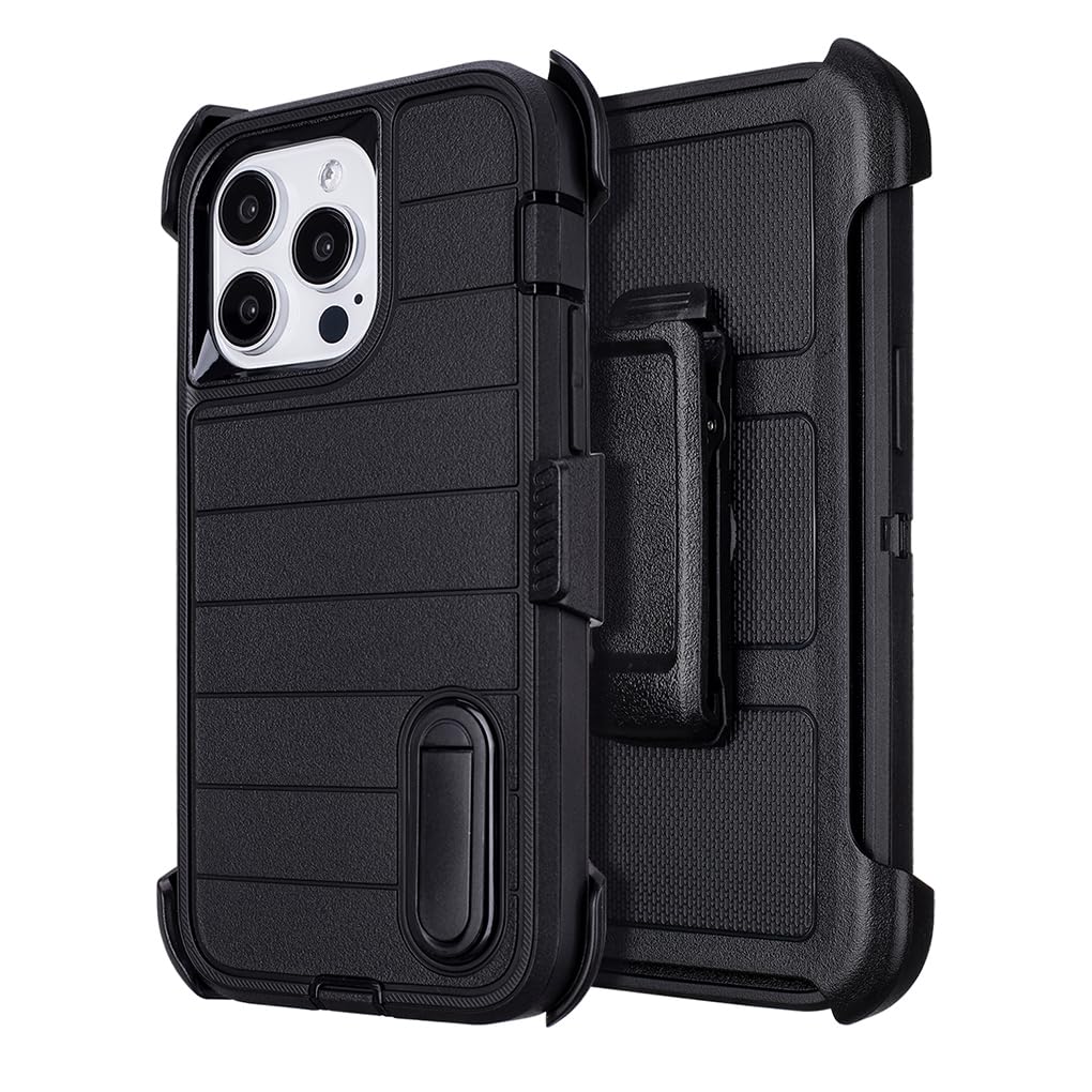 for Phone Case iPhone 15 Pro Max Case Black with Belt Clip Heavy Duty Holster for Shockproof Cases,3 Layers of Sturdy,Military Grade Defender Cover for iPhone 15 Pro Max Cases Black 6.7 Inch
