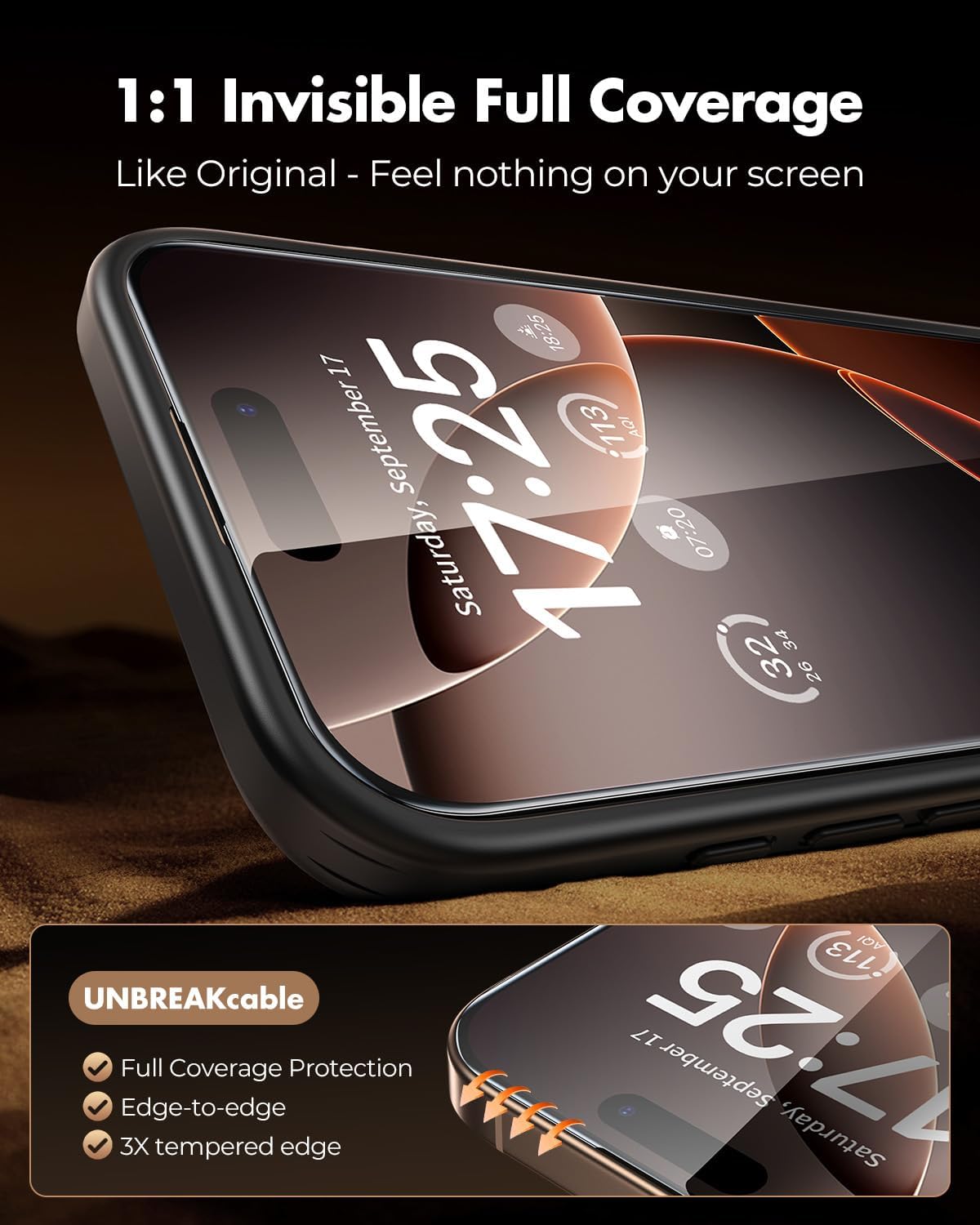 UNBREAKcable 3-Pack Screen Protector for iPhone 16 Pro Max Tempered Glass - [One-Pull Perfection] [Auto Dust-Elimination] [9H+ Hardness] [99.99% HD Clear] Full Coverage for iPhone 6.9 inch